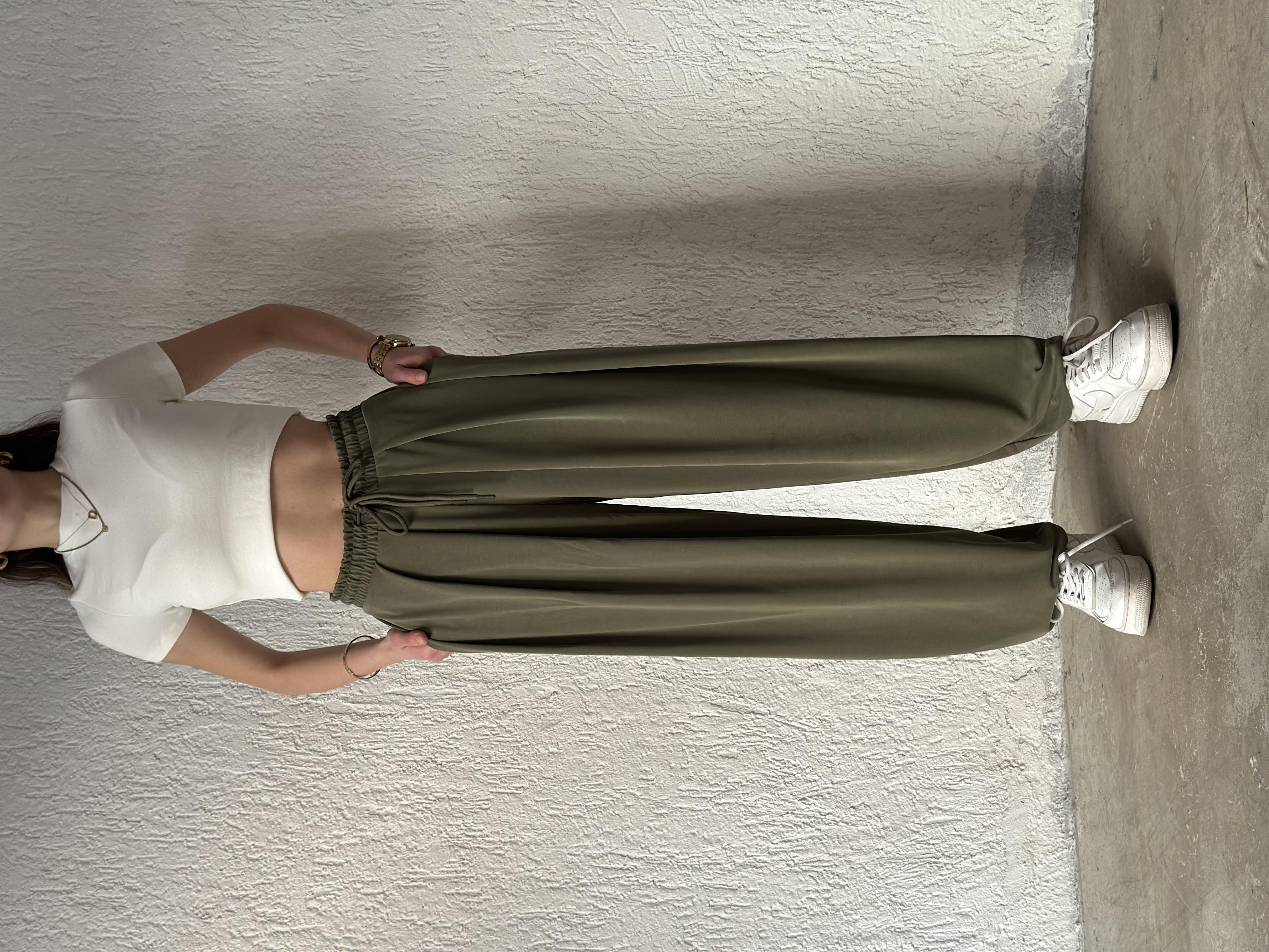  Modal Karışımlı Dökümlü Şalvar Pantolon - Yeşil