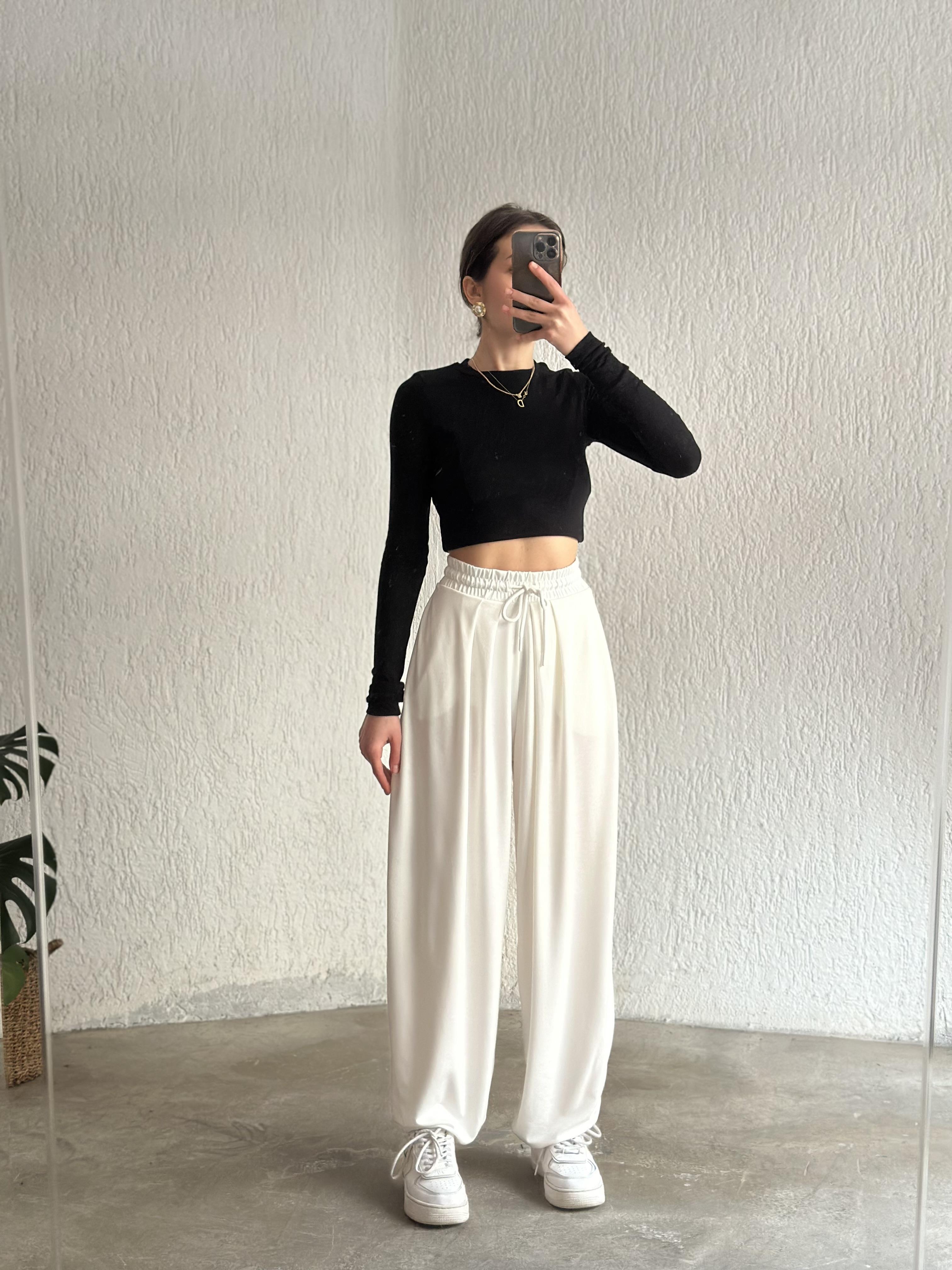 Oysho Modal Karışımlı Dökümlü Şalvar Pantolon - Beyaz