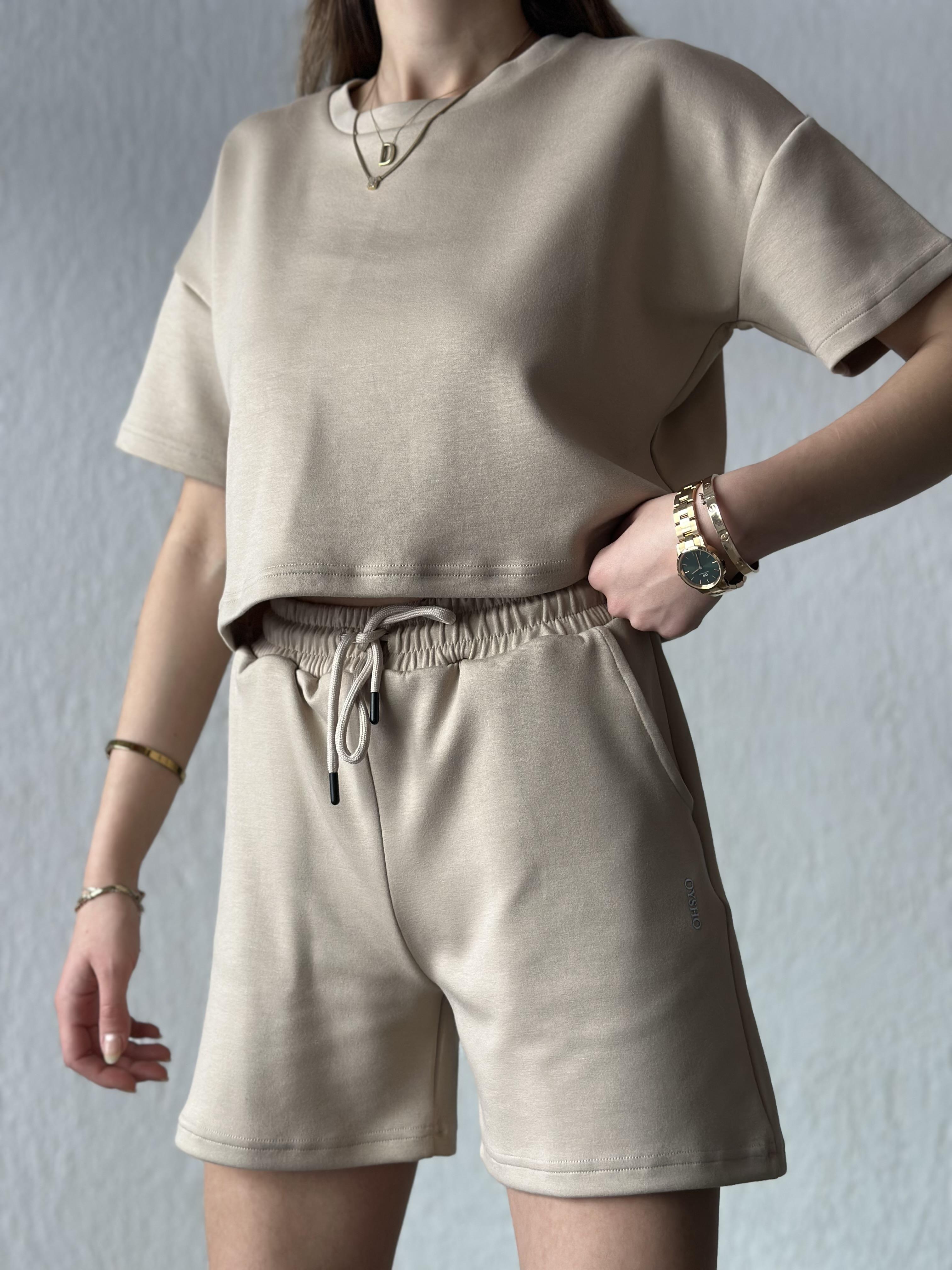 Oysho Modal Şortlu Takım - Bej - Dominatrend