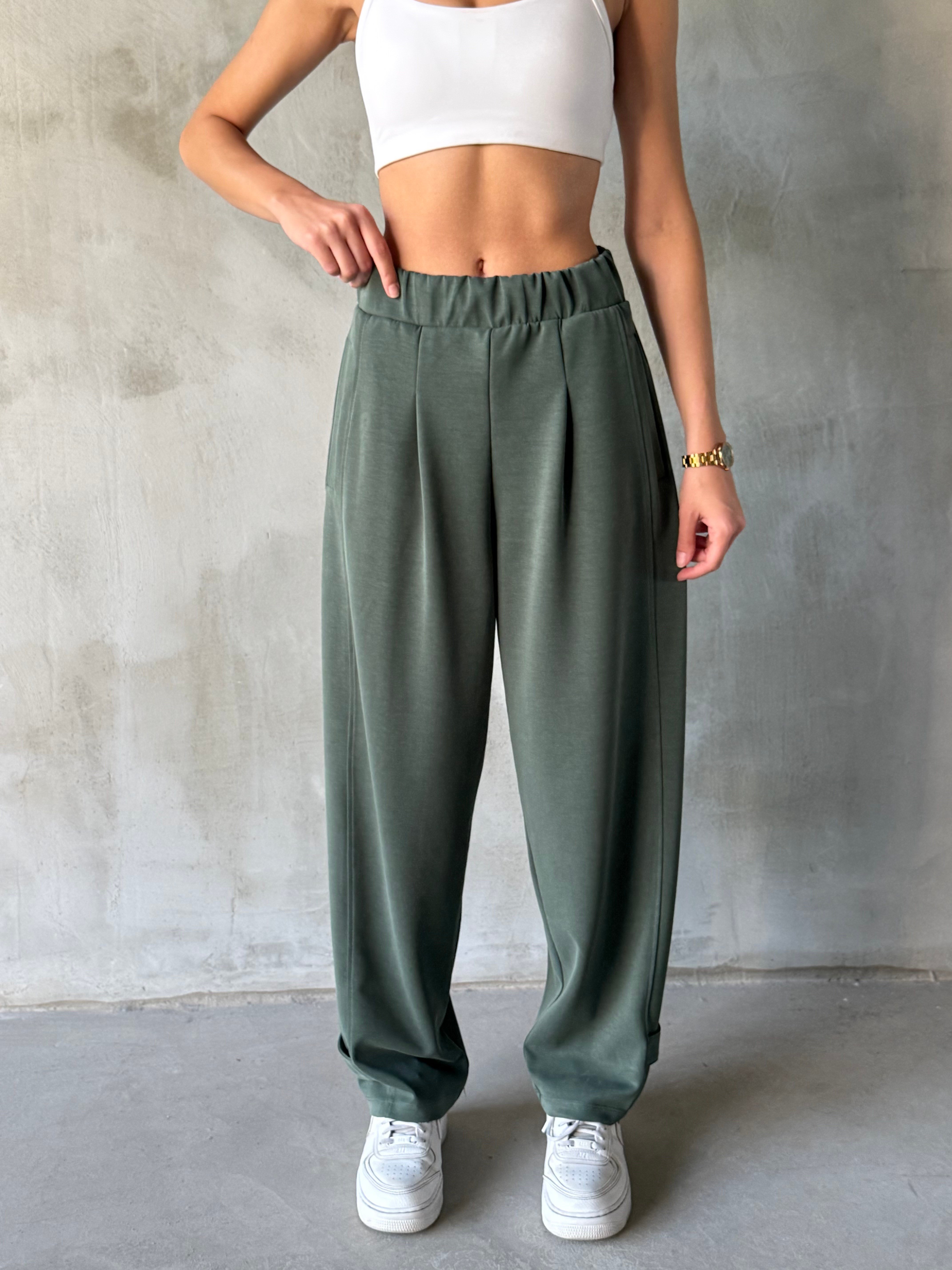 Paça Detay Barrel Modal Pantolon - Haki