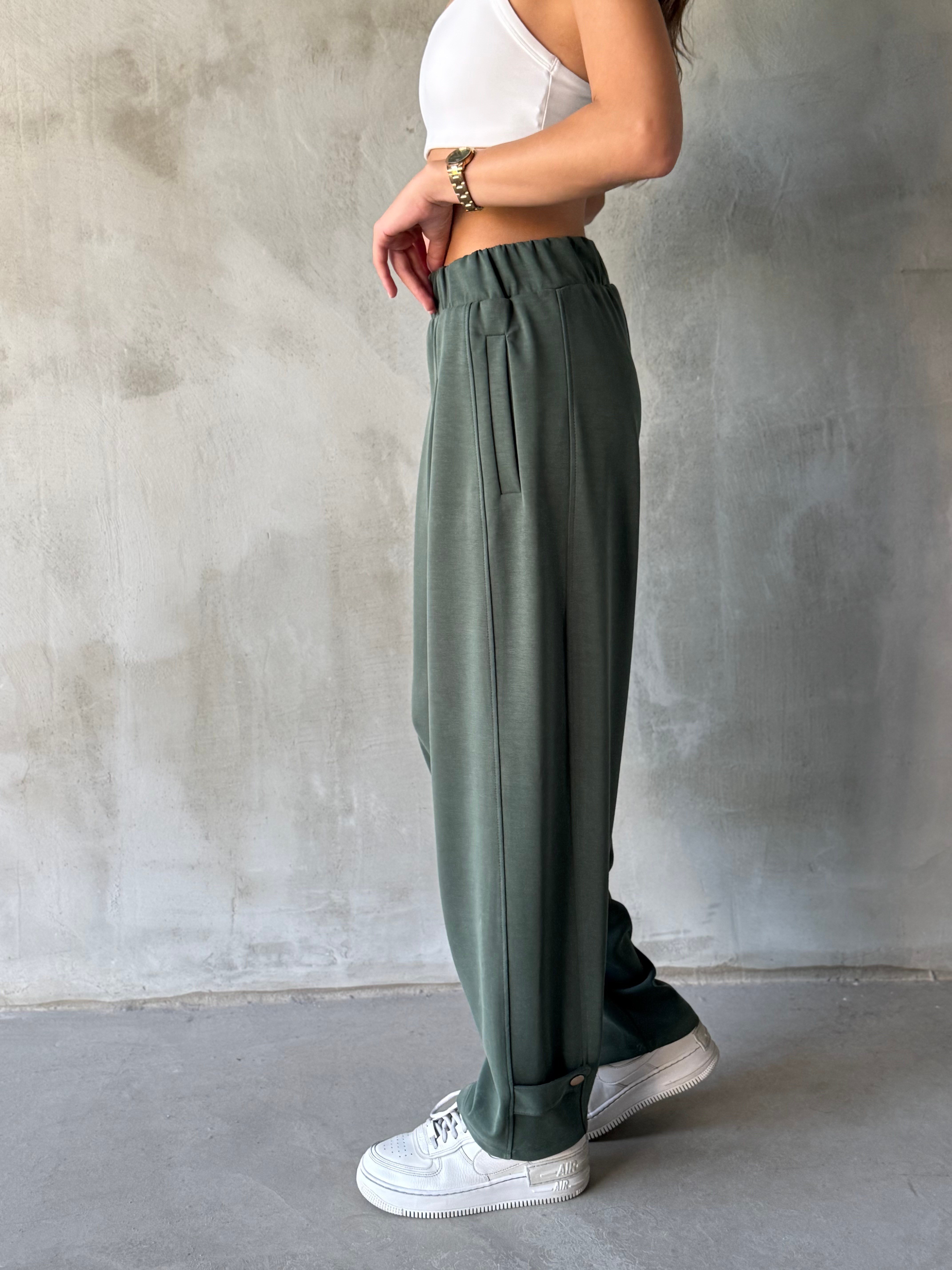 Paça Detay Barrel Modal Pantolon - Haki