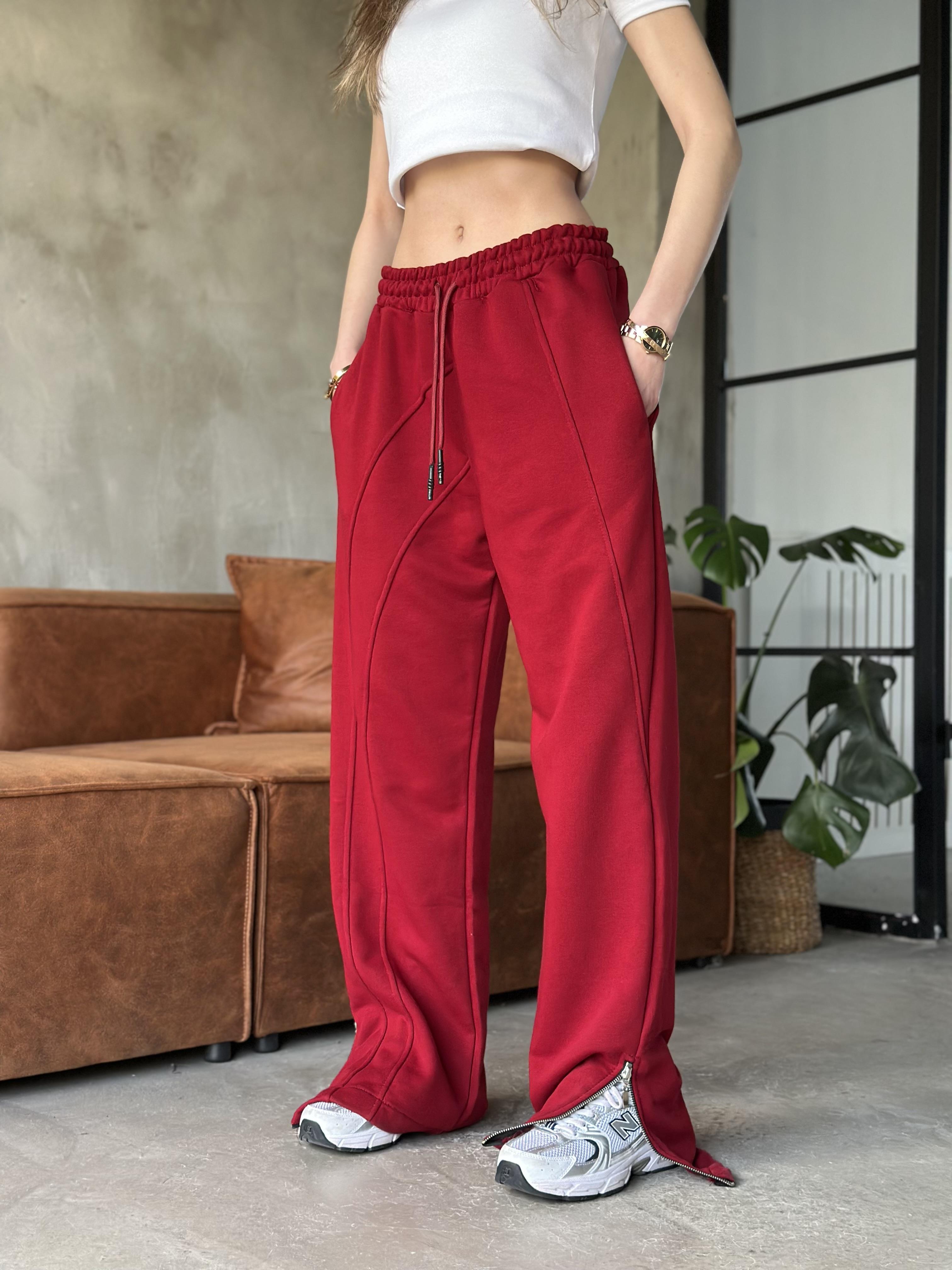Paça Fermuar Eşofman Altı - Bordo