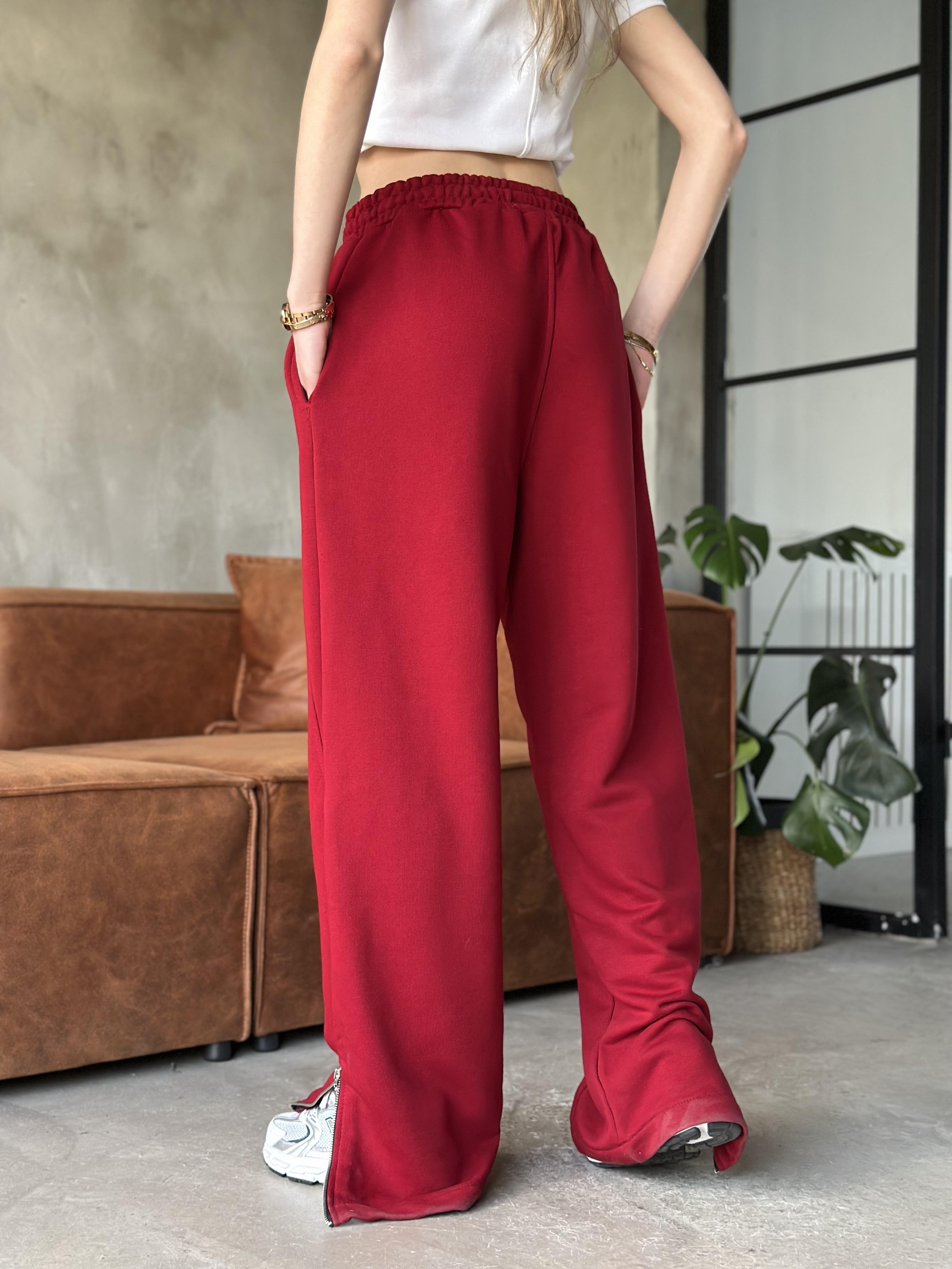 Paça Fermuar Eşofman Altı - Bordo