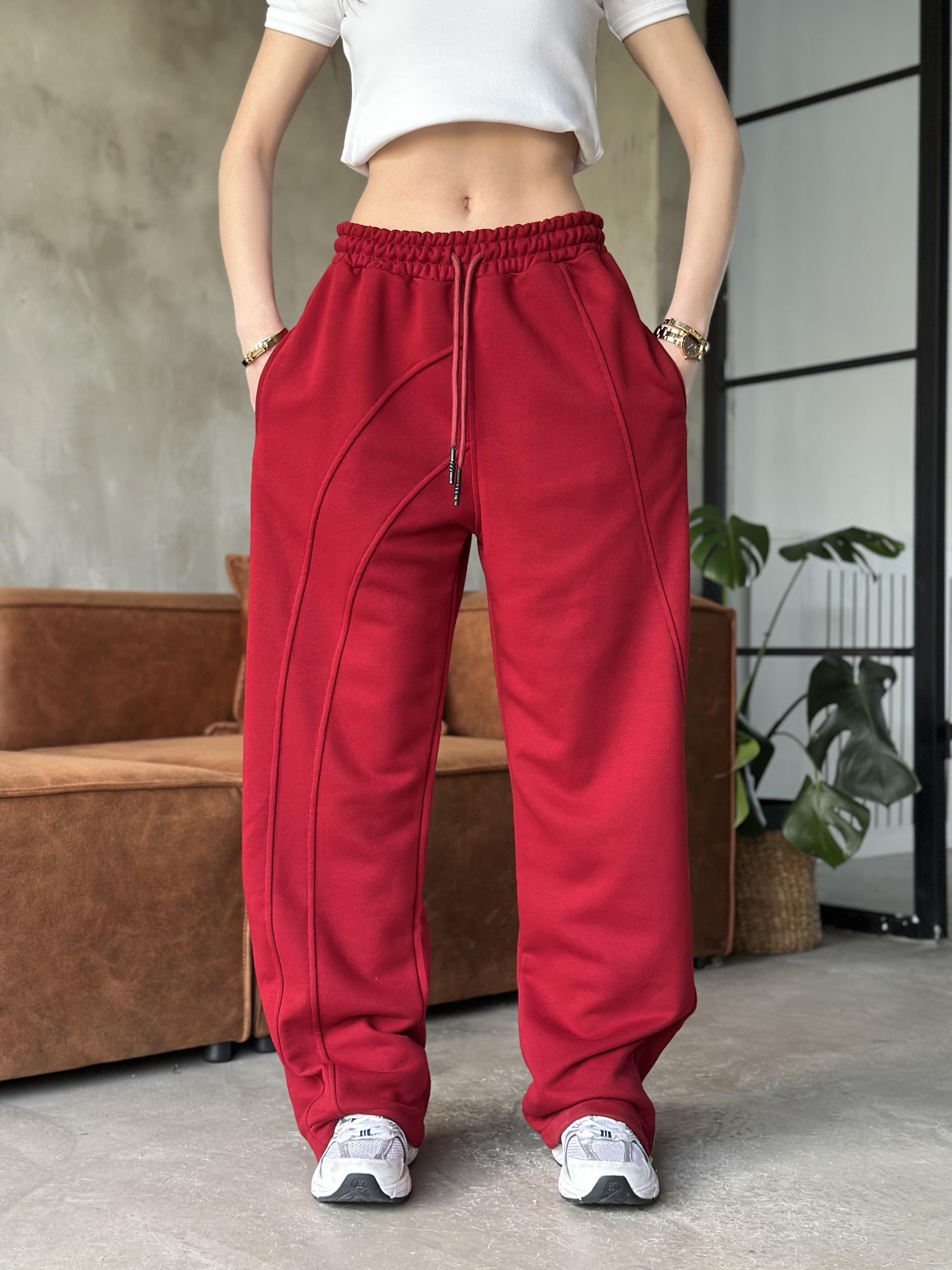 Paça Fermuar Eşofman Altı - Bordo