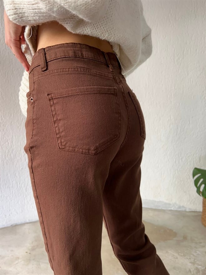 Paça Kesik Mom Jean - Kahverengi