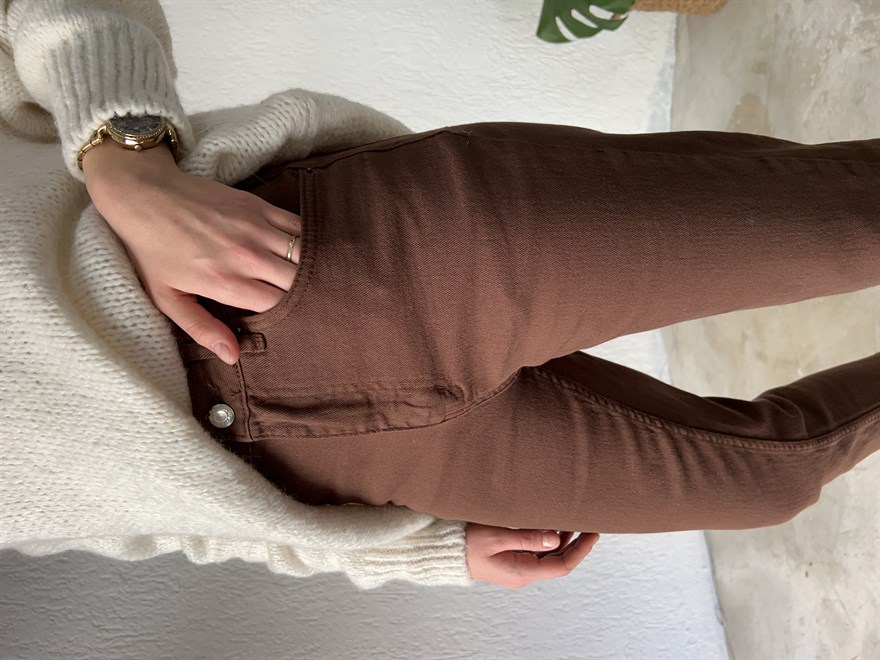 Paça Kesik Mom Jean - Kahverengi