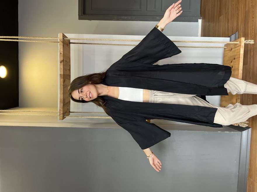 Pamuk Saten Kuşaklı Kimono - Siyah
