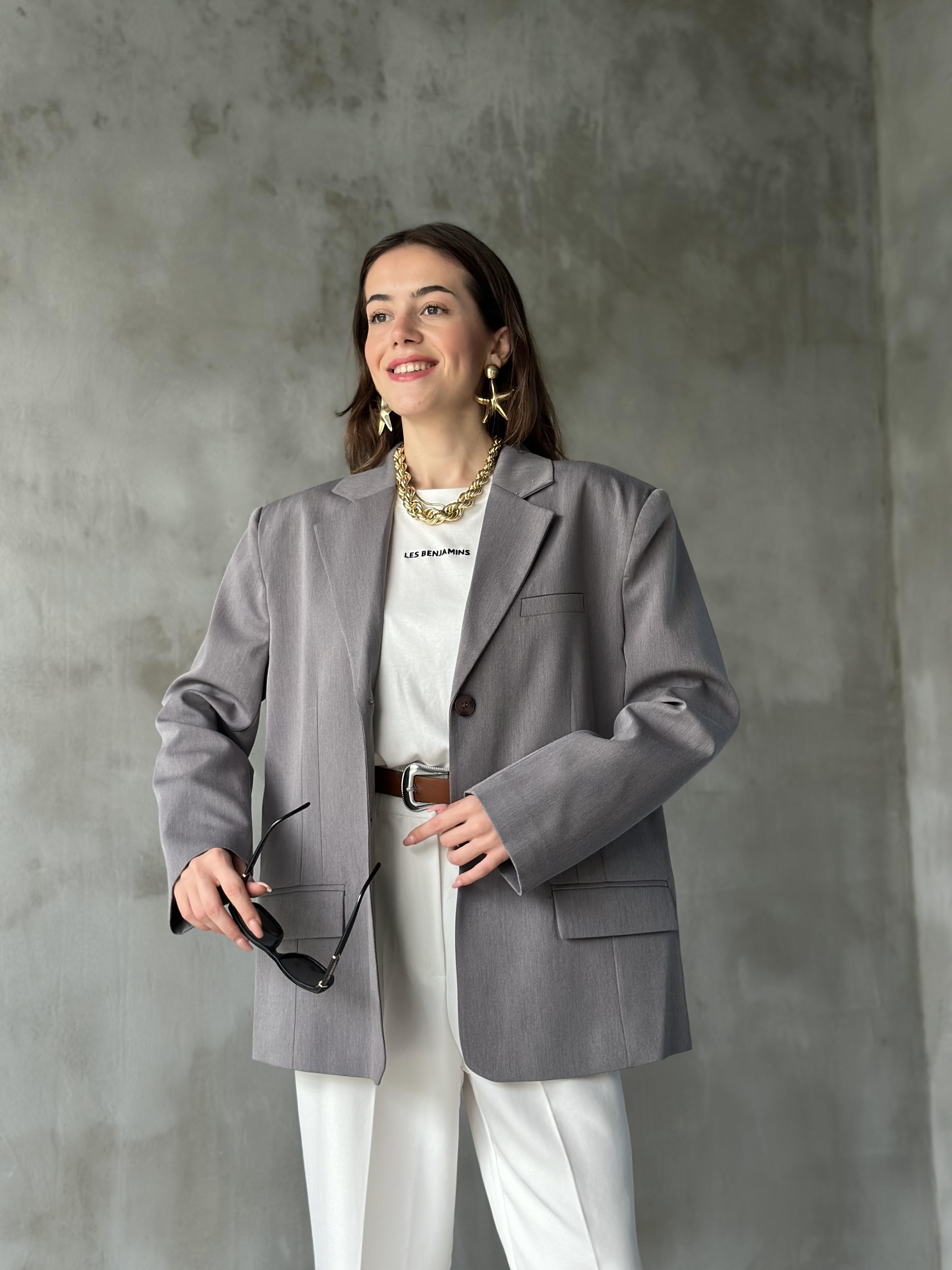 Perry Gri Oversize Blazer Ceket