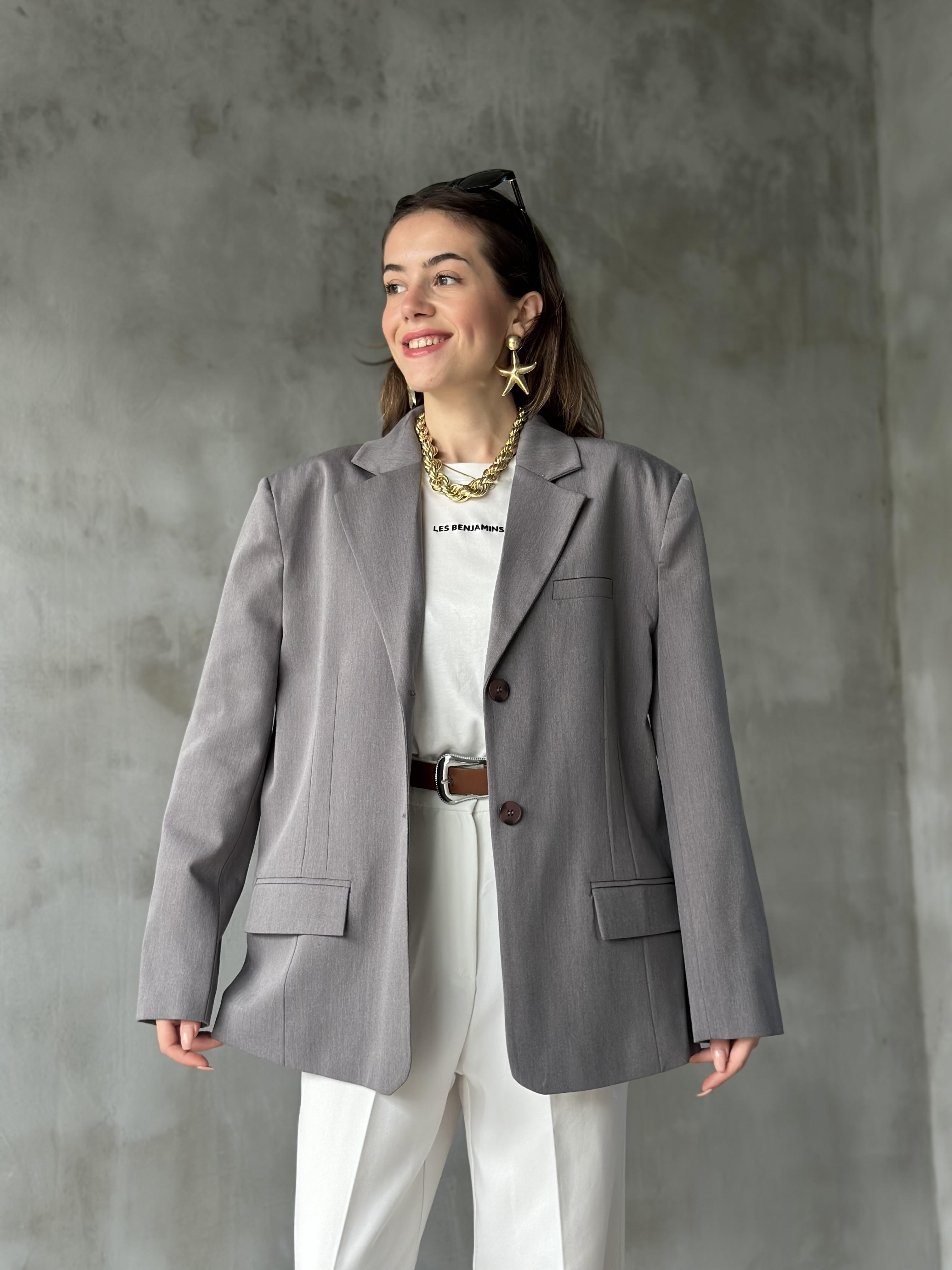 Perry Gri Oversize Blazer Ceket