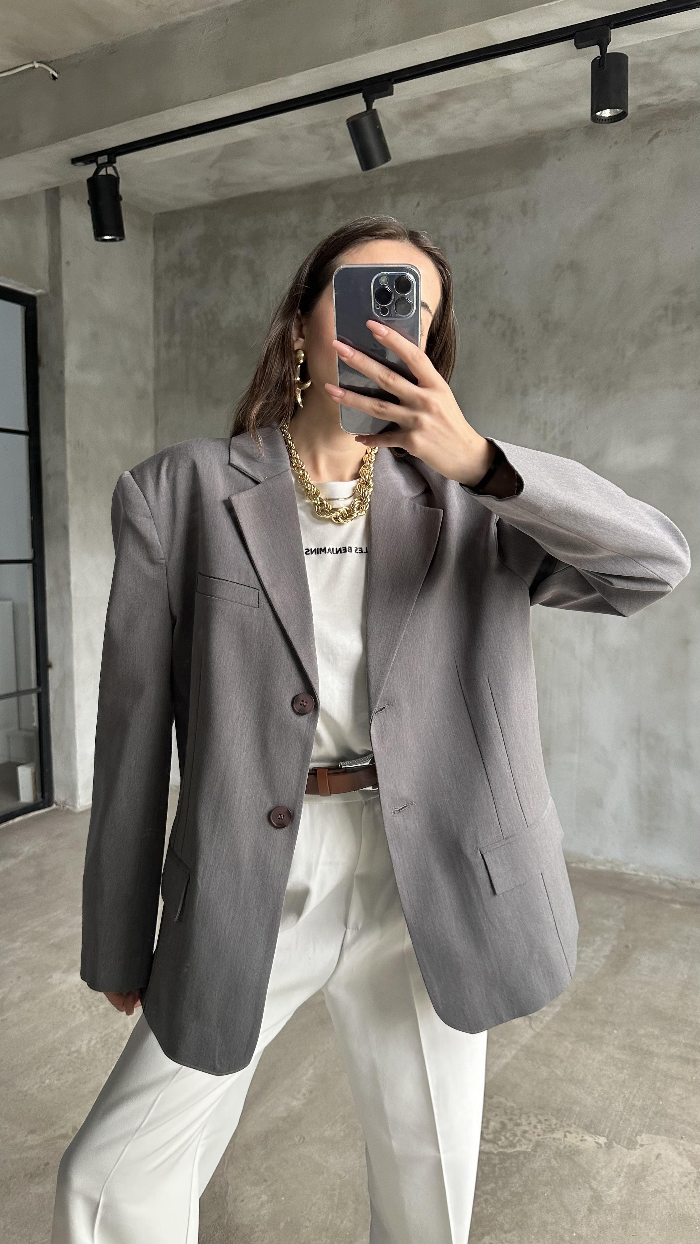 Perry Gri Oversize Blazer Ceket