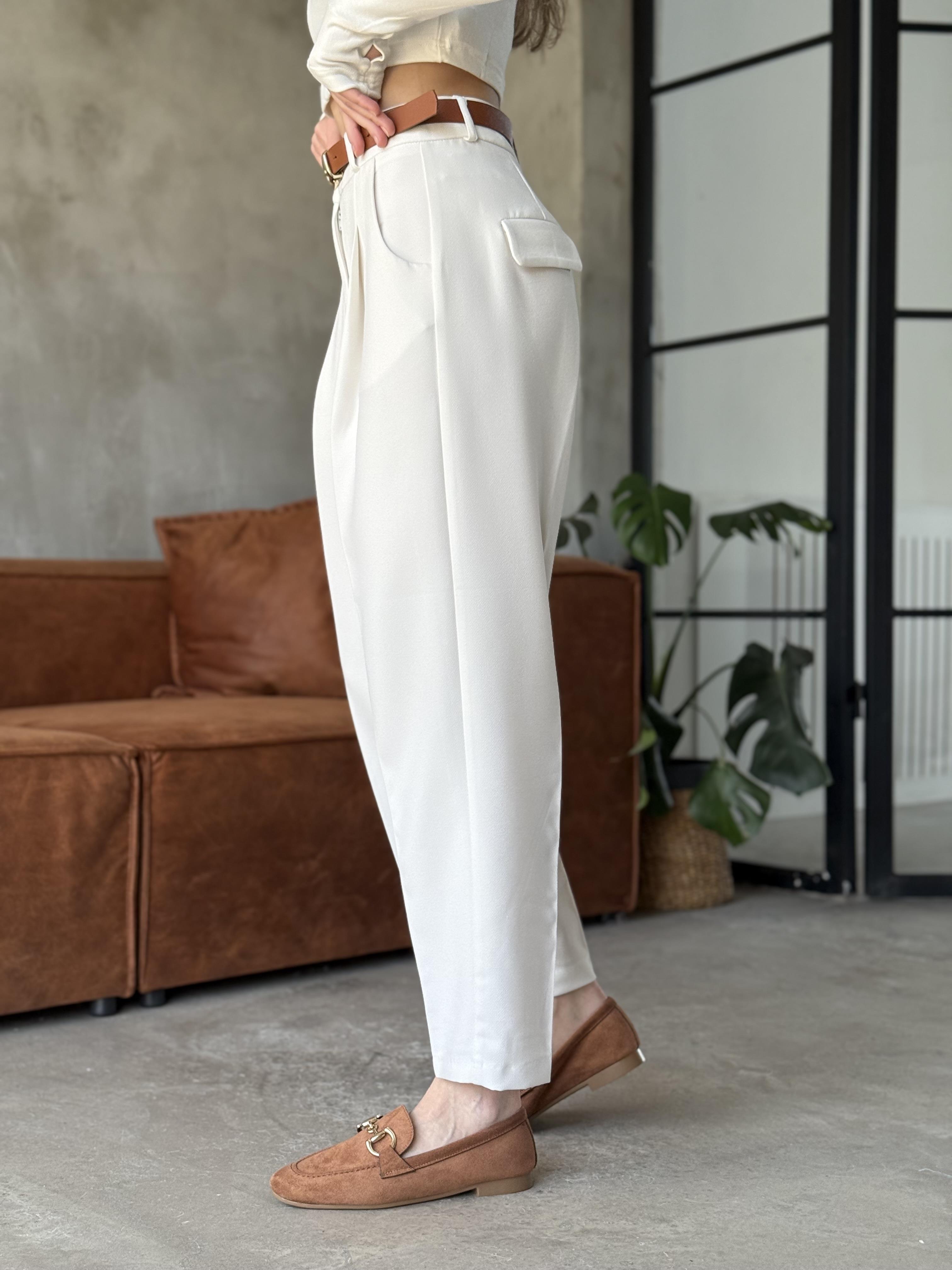 Perry Premium Kemerli Havuç Pantolon - Beyaz