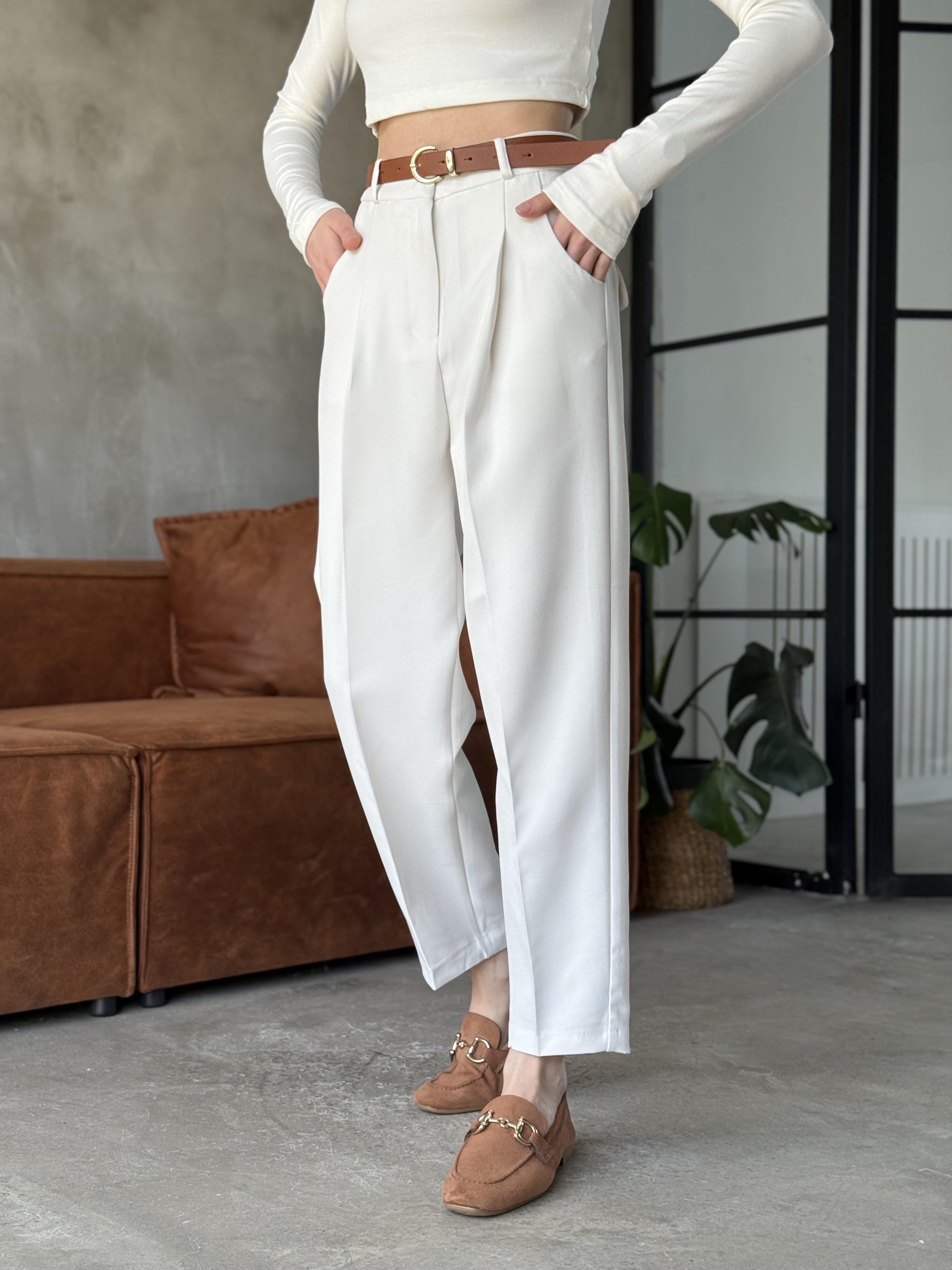Perry Premium Kemerli Havuç Pantolon - Beyaz