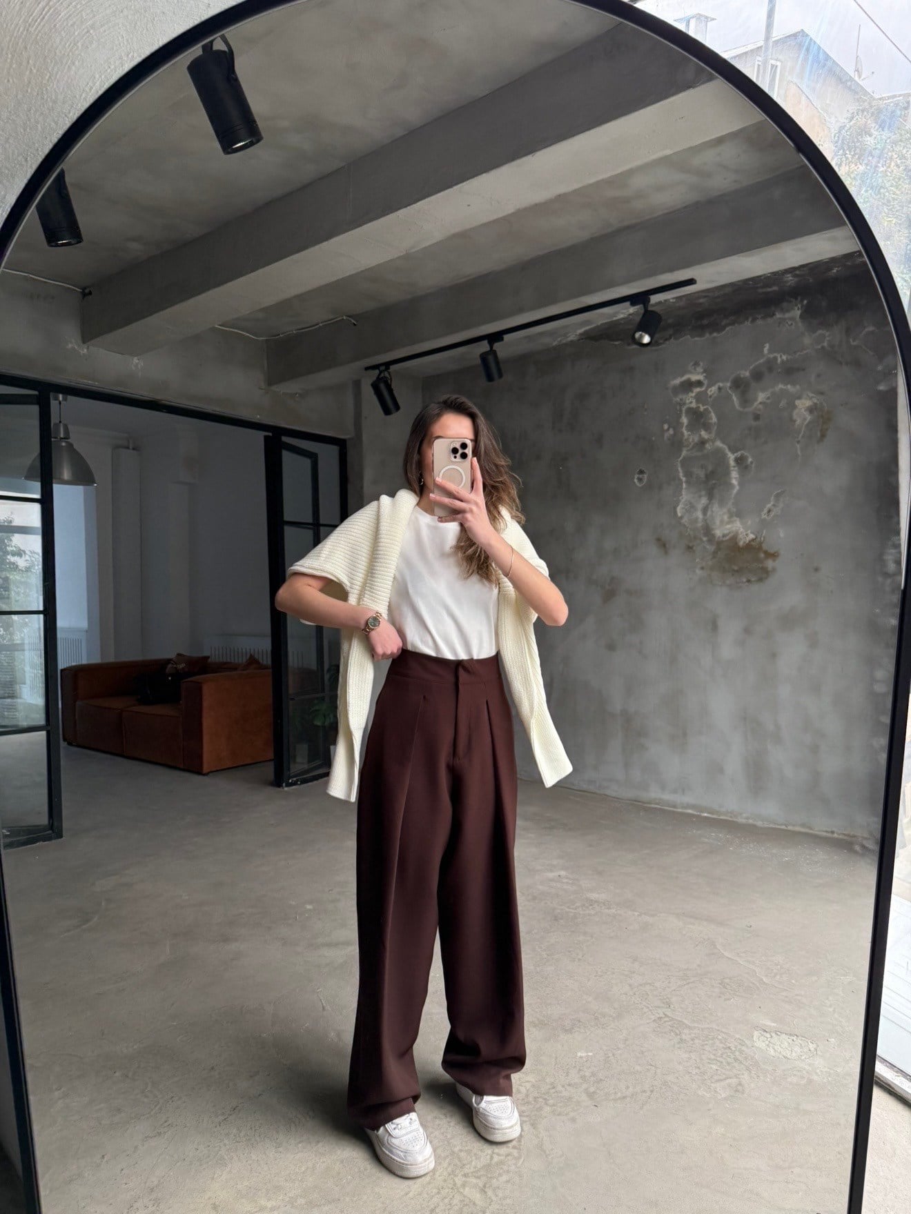 Pileli Balon Palazzo Pantolon - Kahverengi