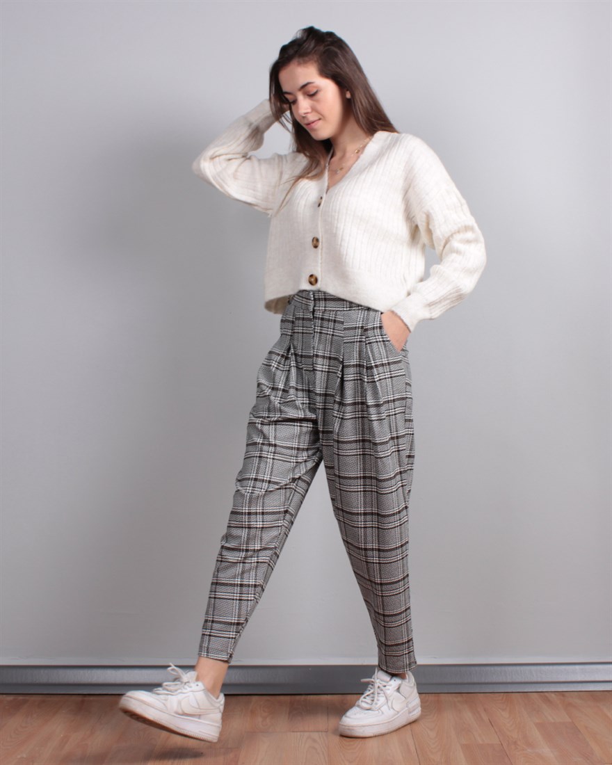 Pileli Şalvar Model Dokuma Pantolon - Karışık