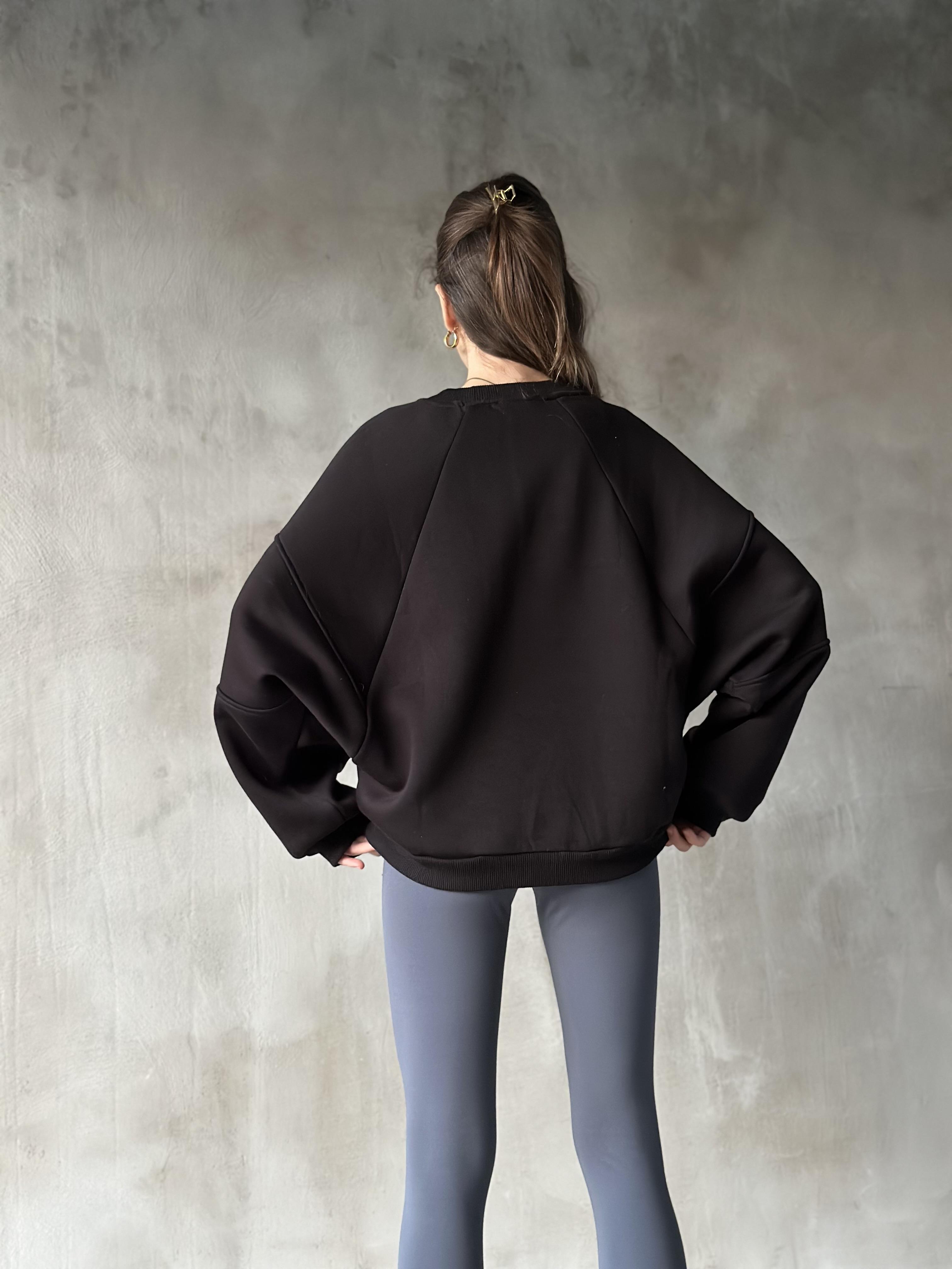 Poem Unisex Oversize Yarasa Kol Sweatshirt - Siyah