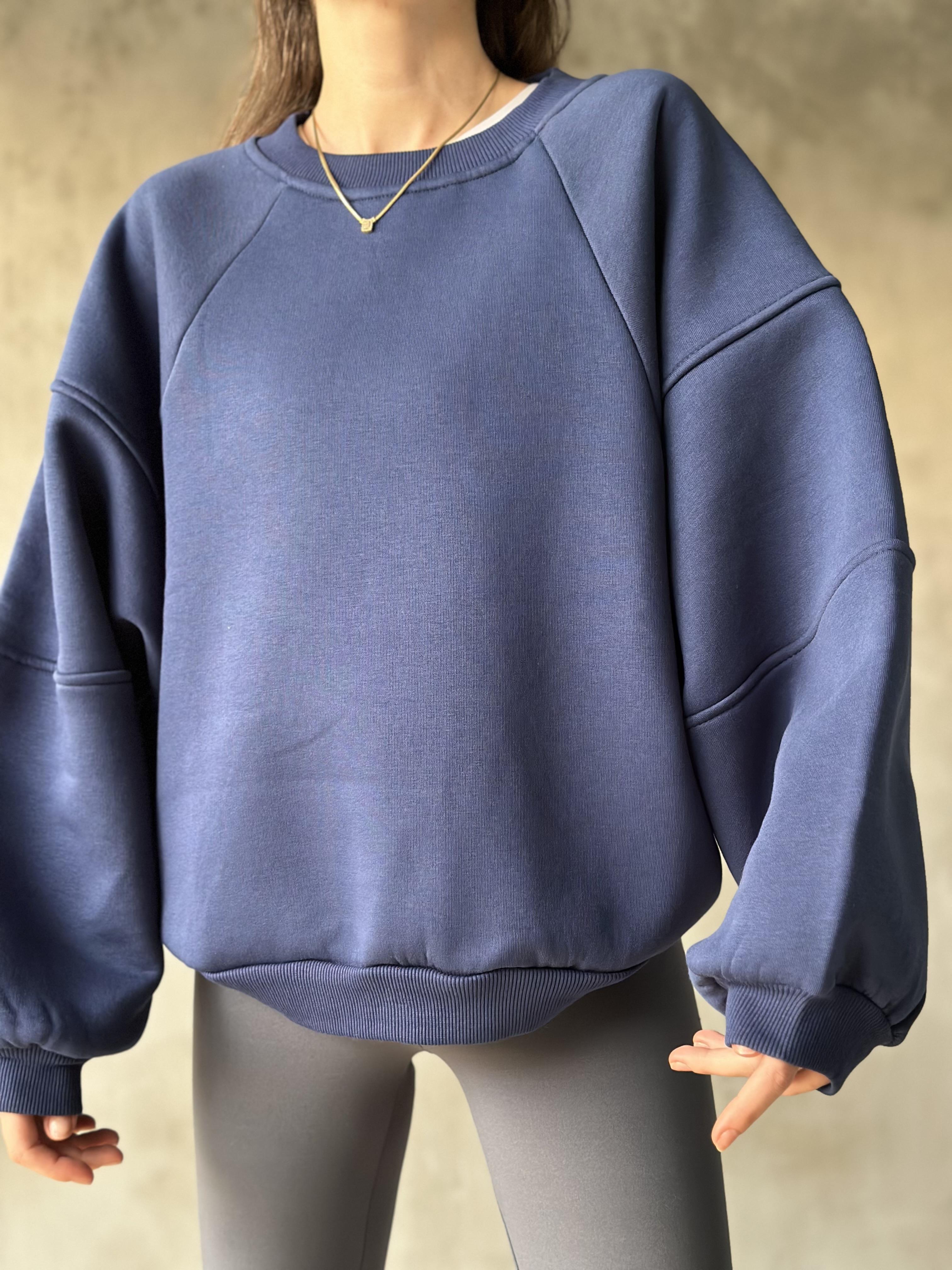 Poem Unisex Yarasa Kol Oversize Sweatshirt - İndigo