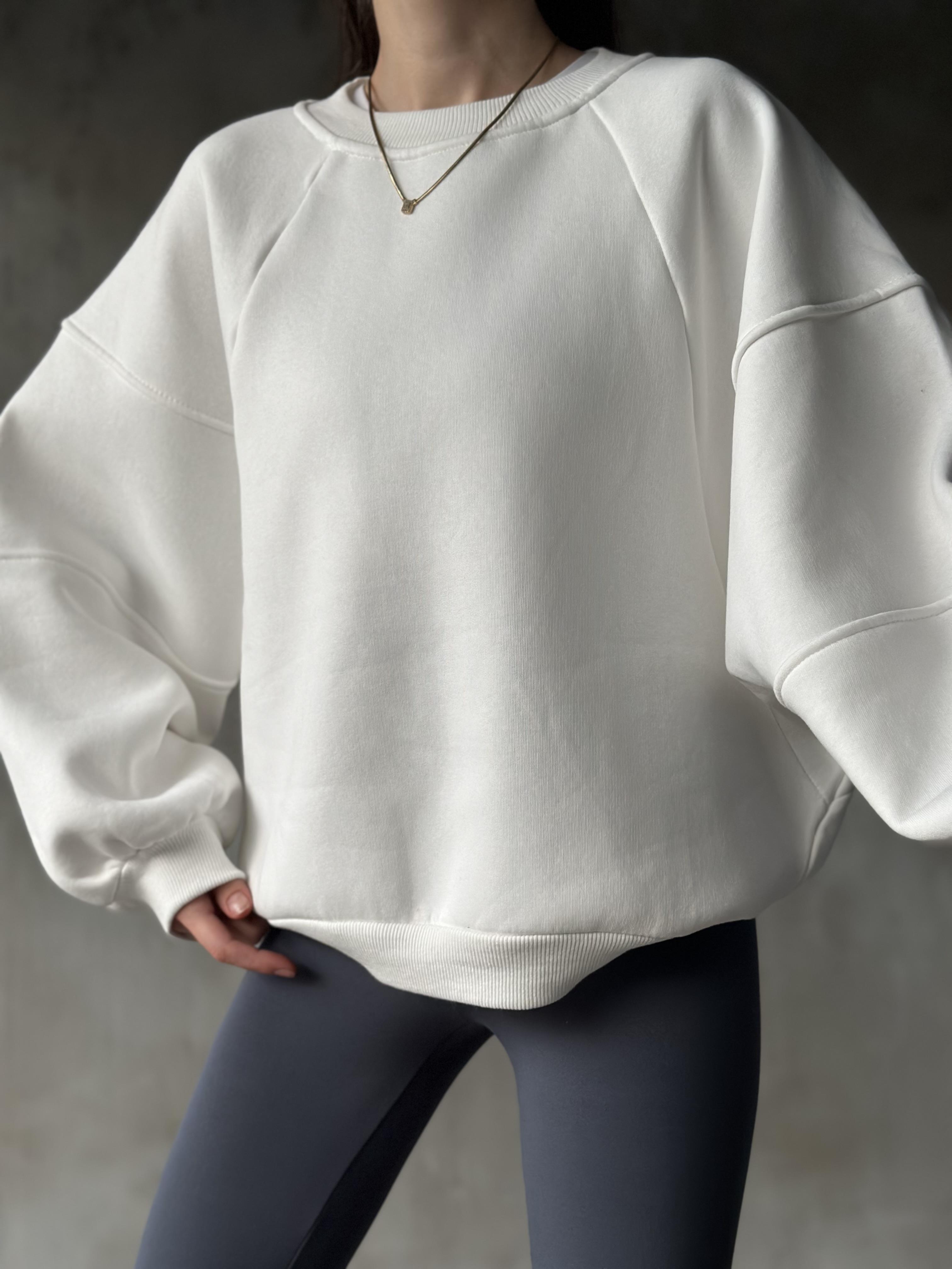 Poem Unisex Yarasa Kol Oversize Sweatshirt - Beyaz