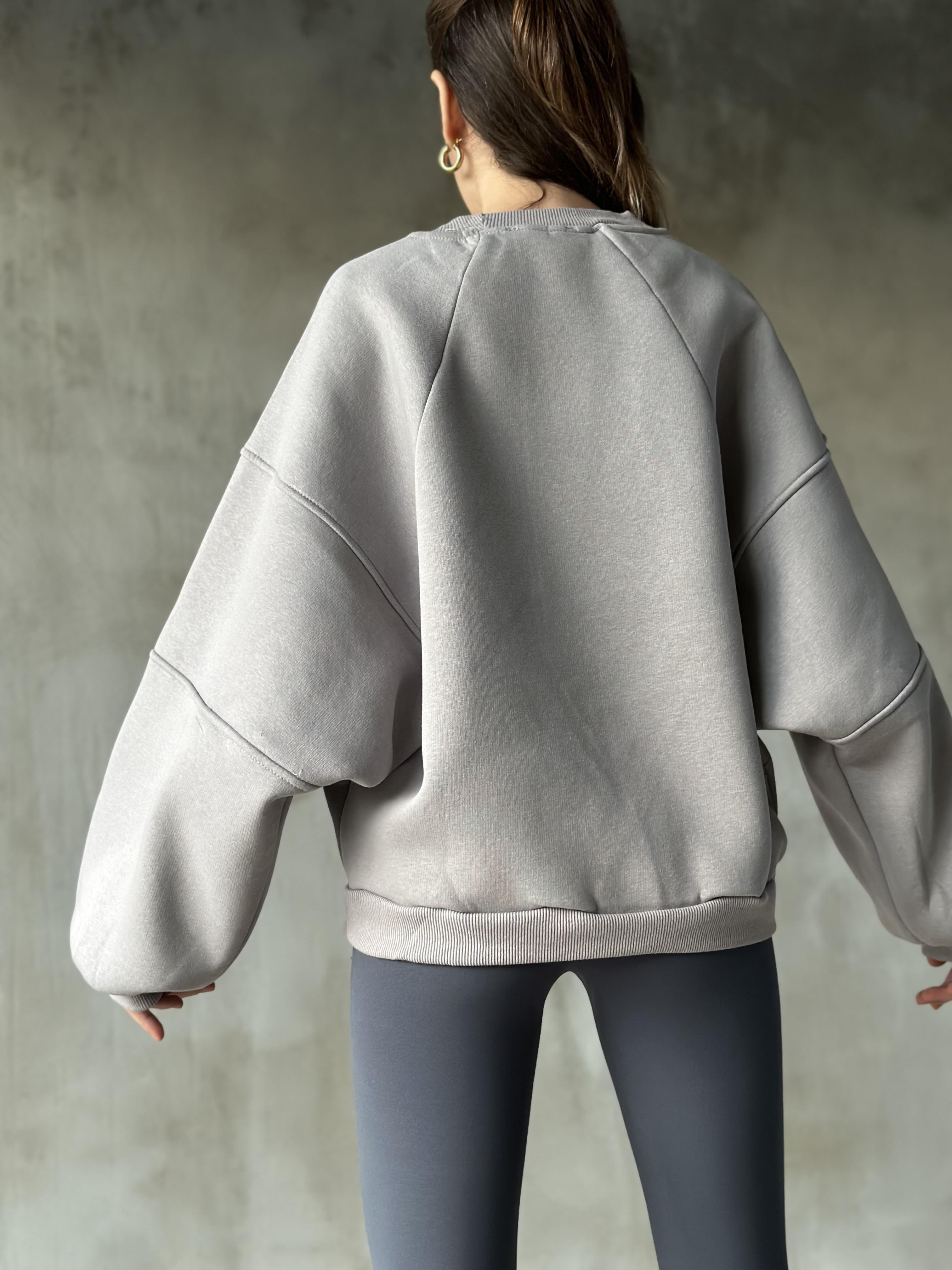 Poem Unisex Yarasa Kol Oversize Sweatshirt - Gri