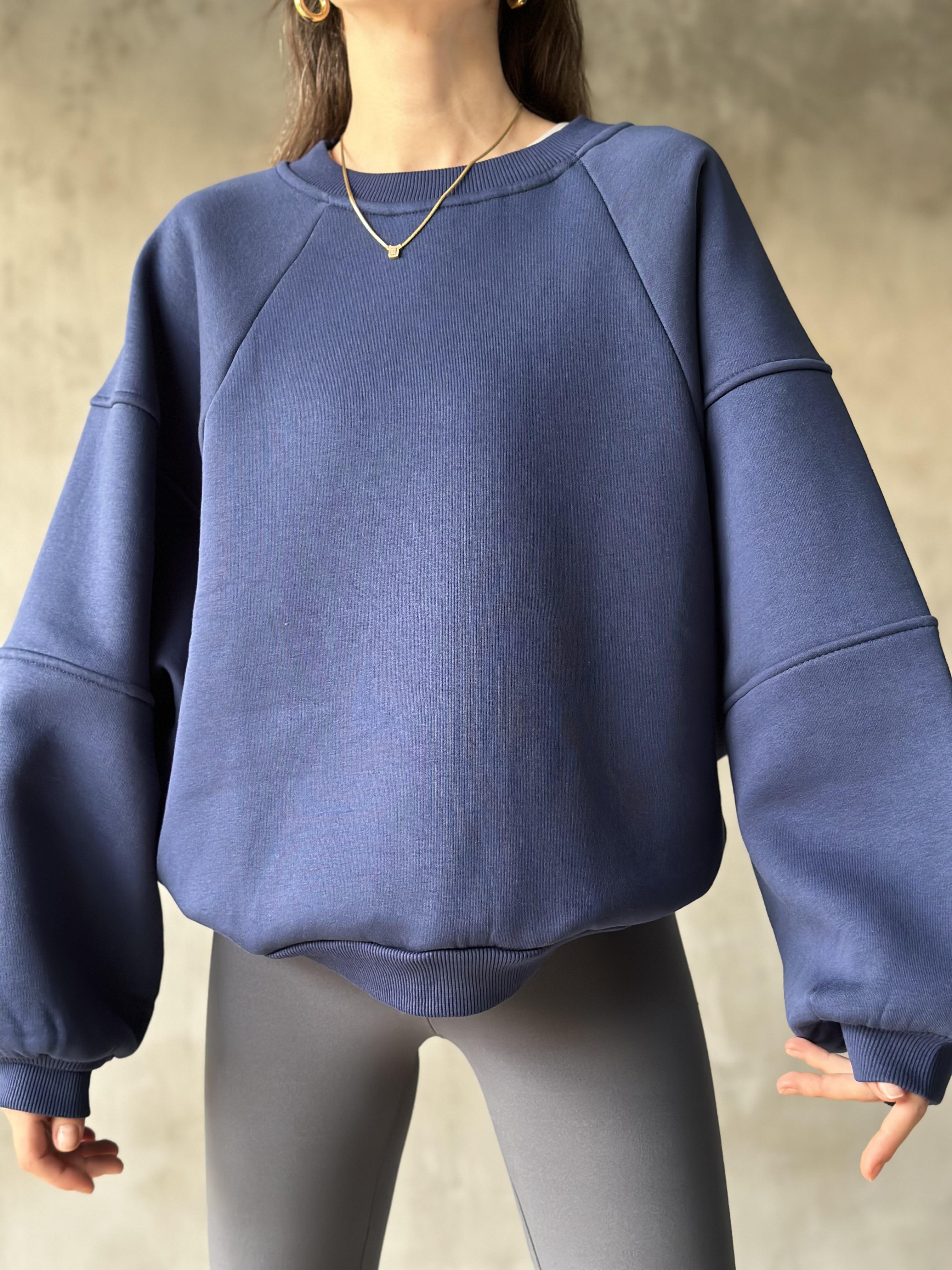 Poem Unisex Yarasa Kol Oversize Sweatshirt - İndigo