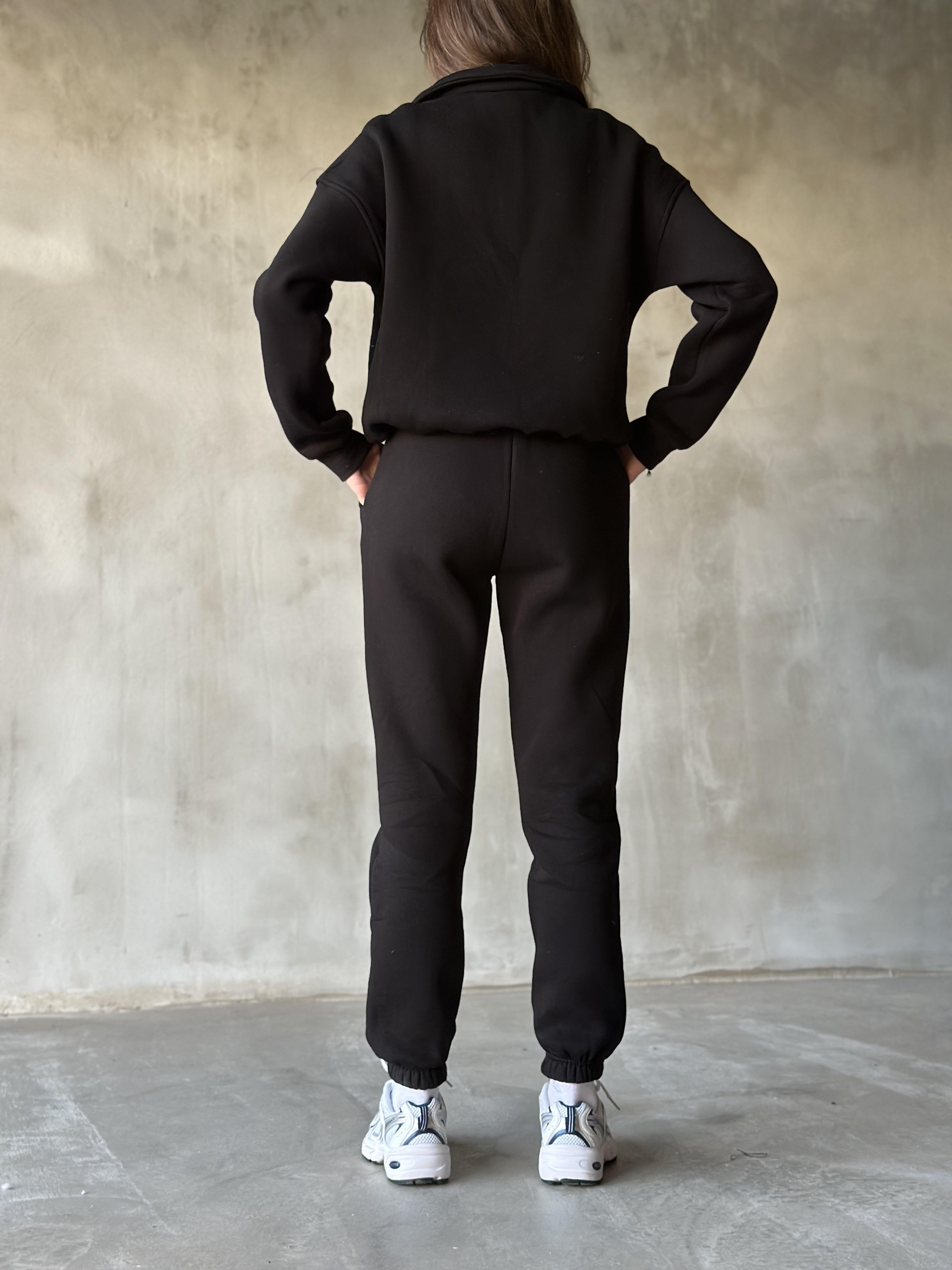 Polo Yaka Jogger Eşofman Takımı - Siyah