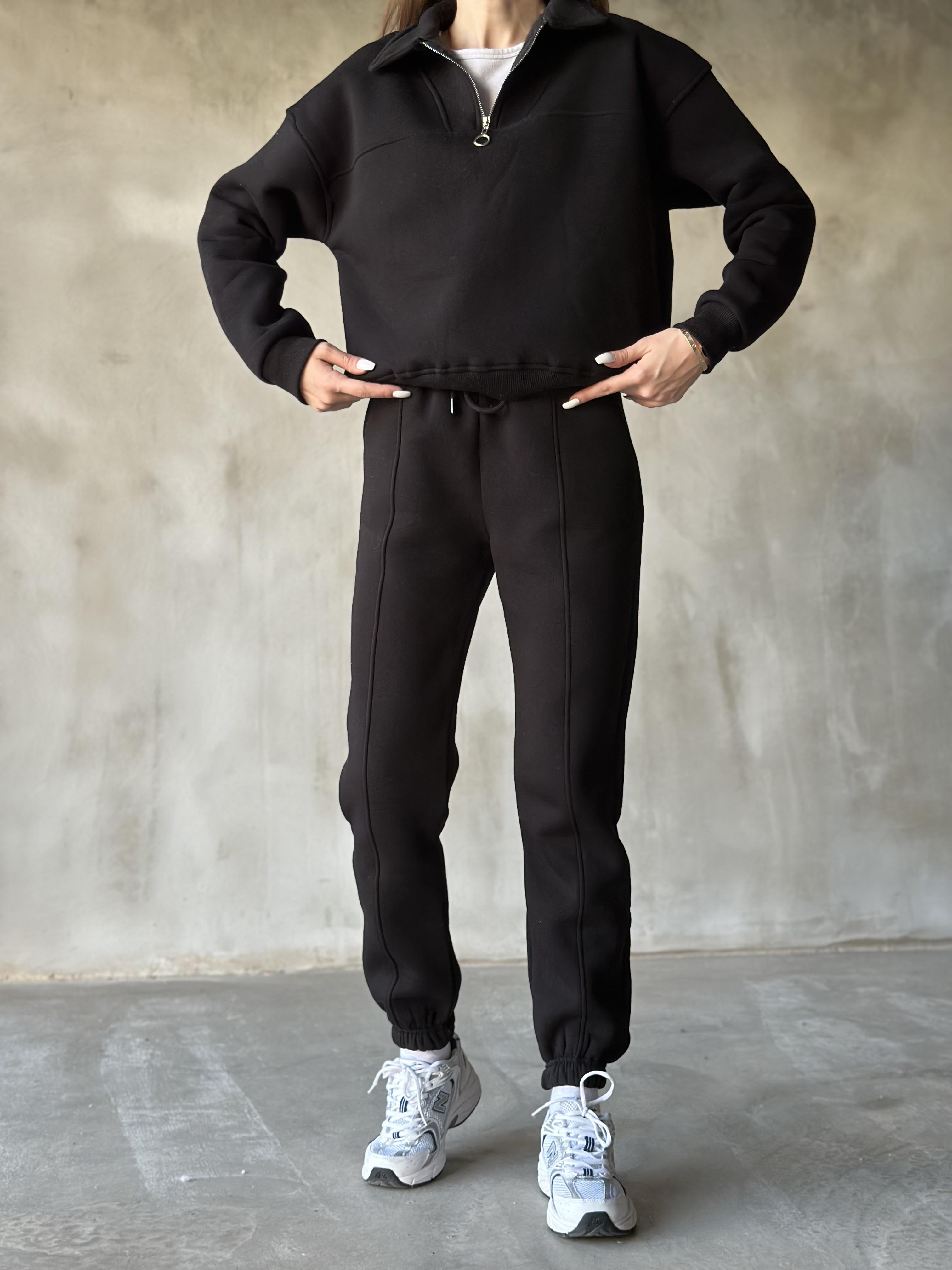 Polo Yaka Jogger Eşofman Takımı - Siyah