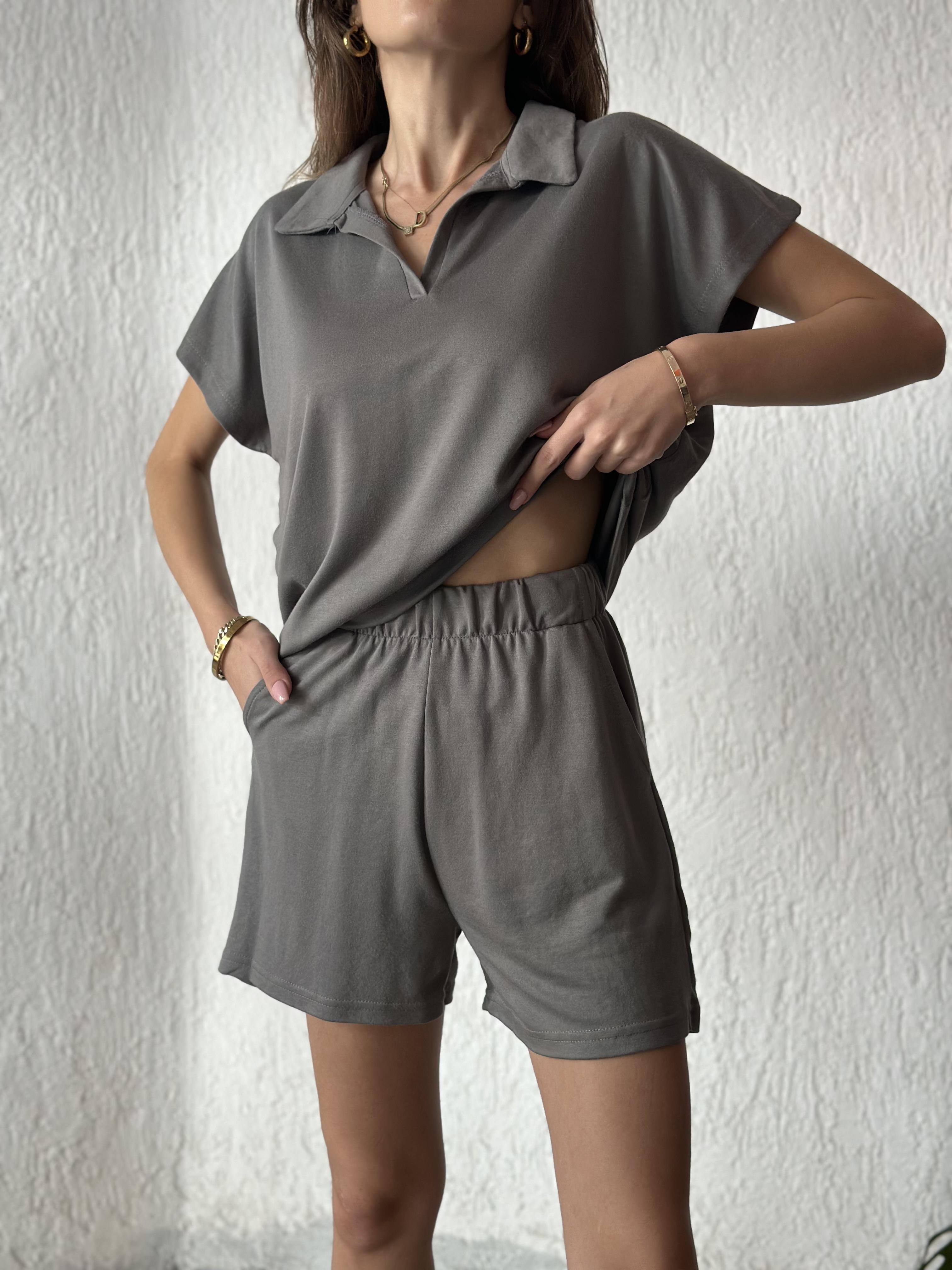 Polo Yaka Modal Takım - Gri