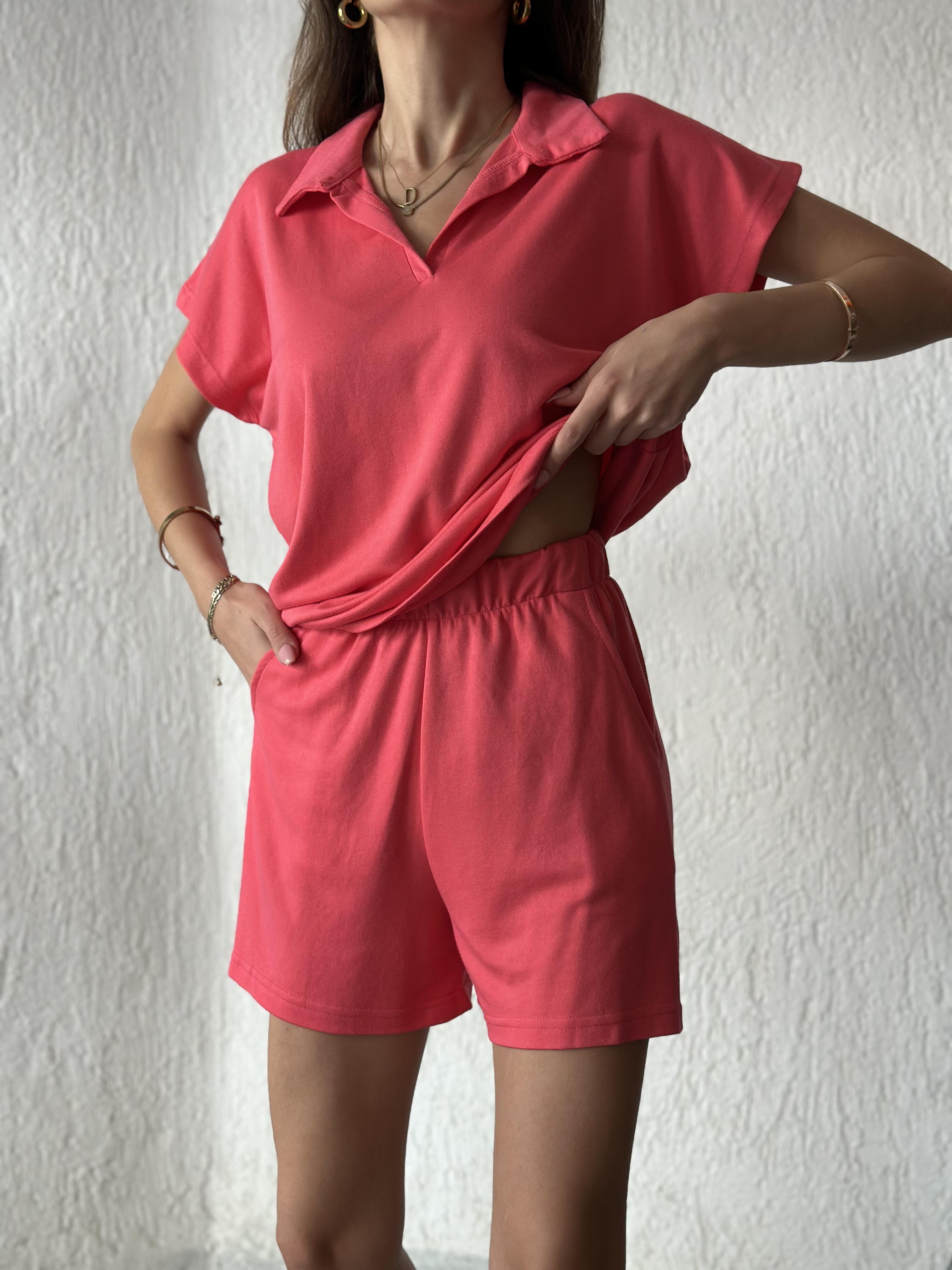 Polo Yaka Modal Takım - Pembe