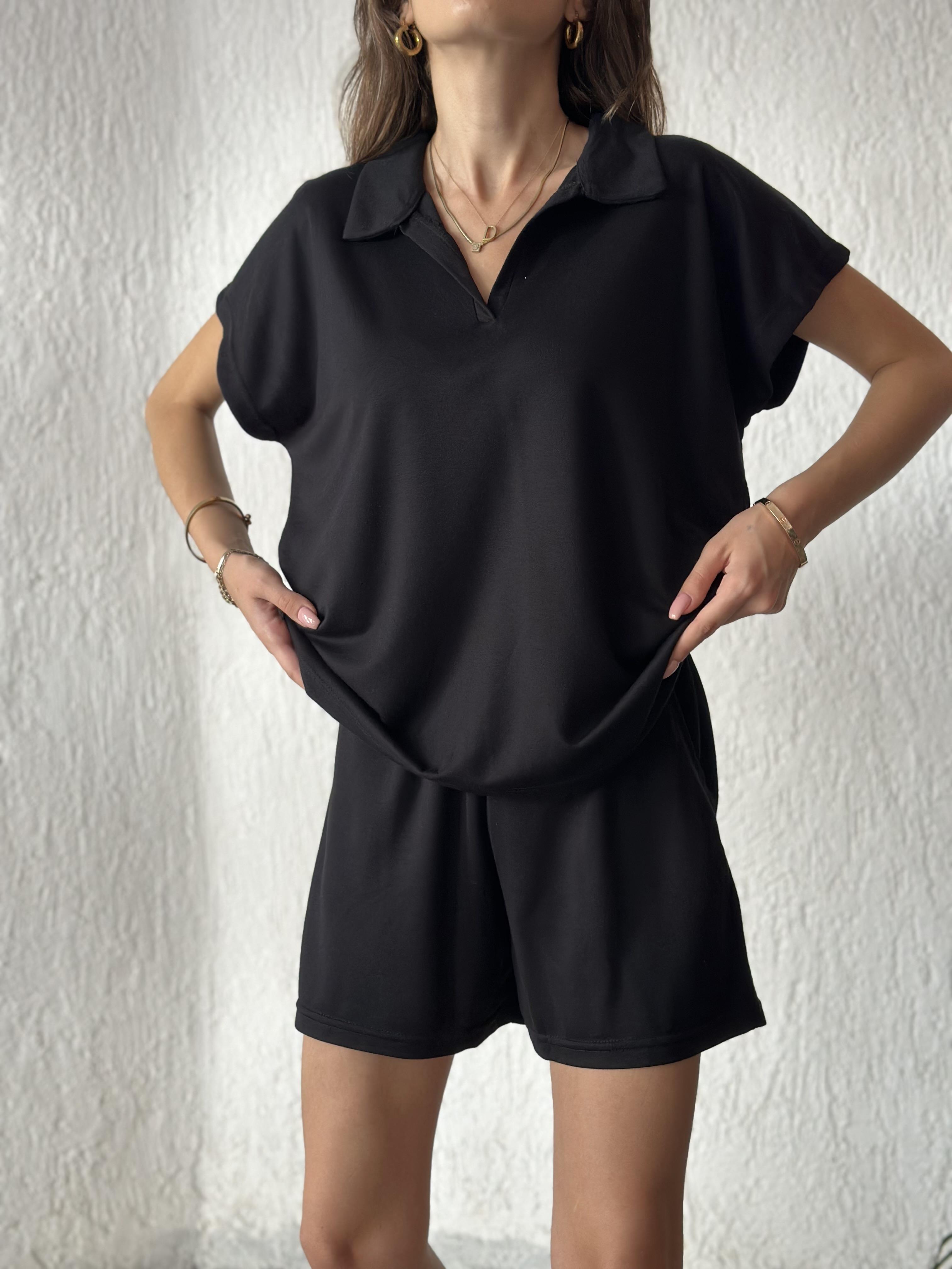 Polo Yaka Modal Takım - Siyah