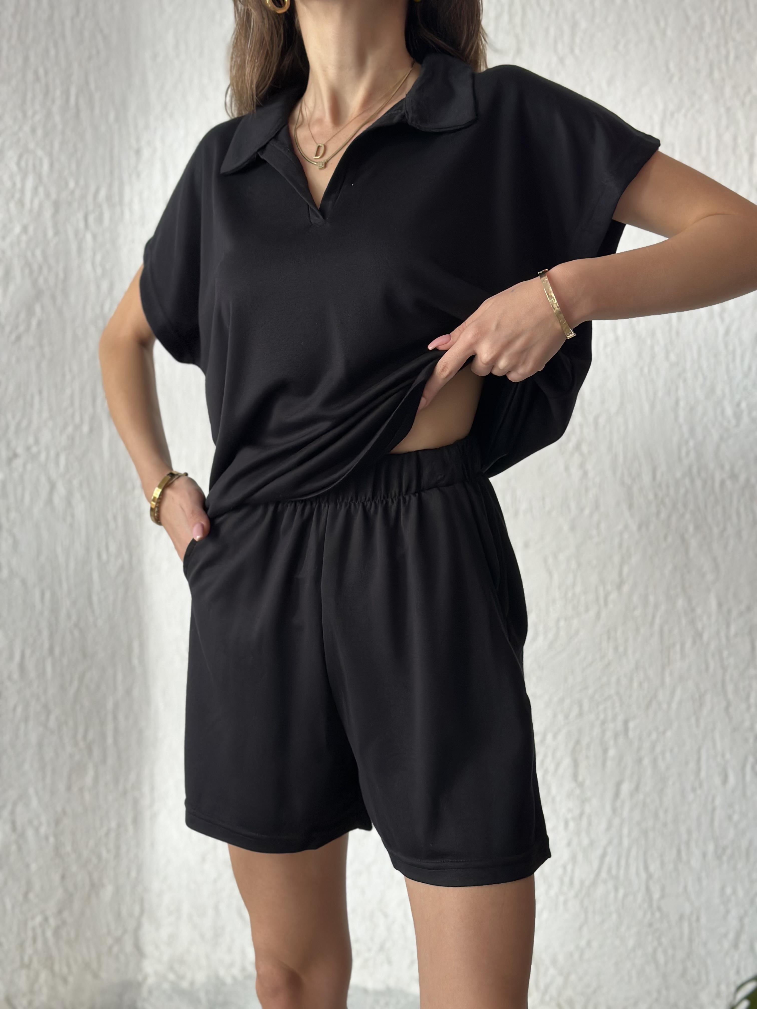 Polo Yaka Modal Takım - Siyah