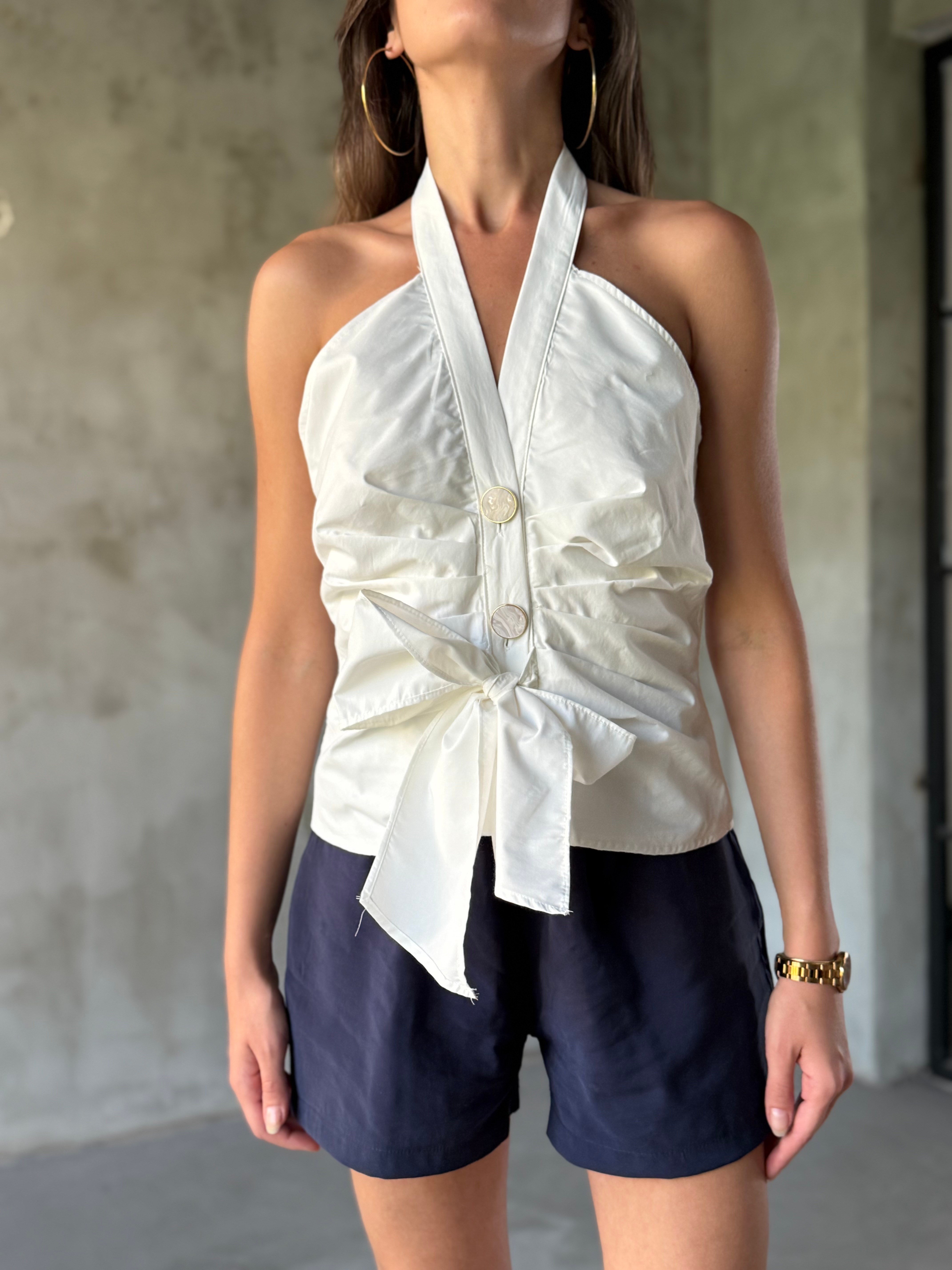 Poplin Kumaş Halter Yaka Bluz 