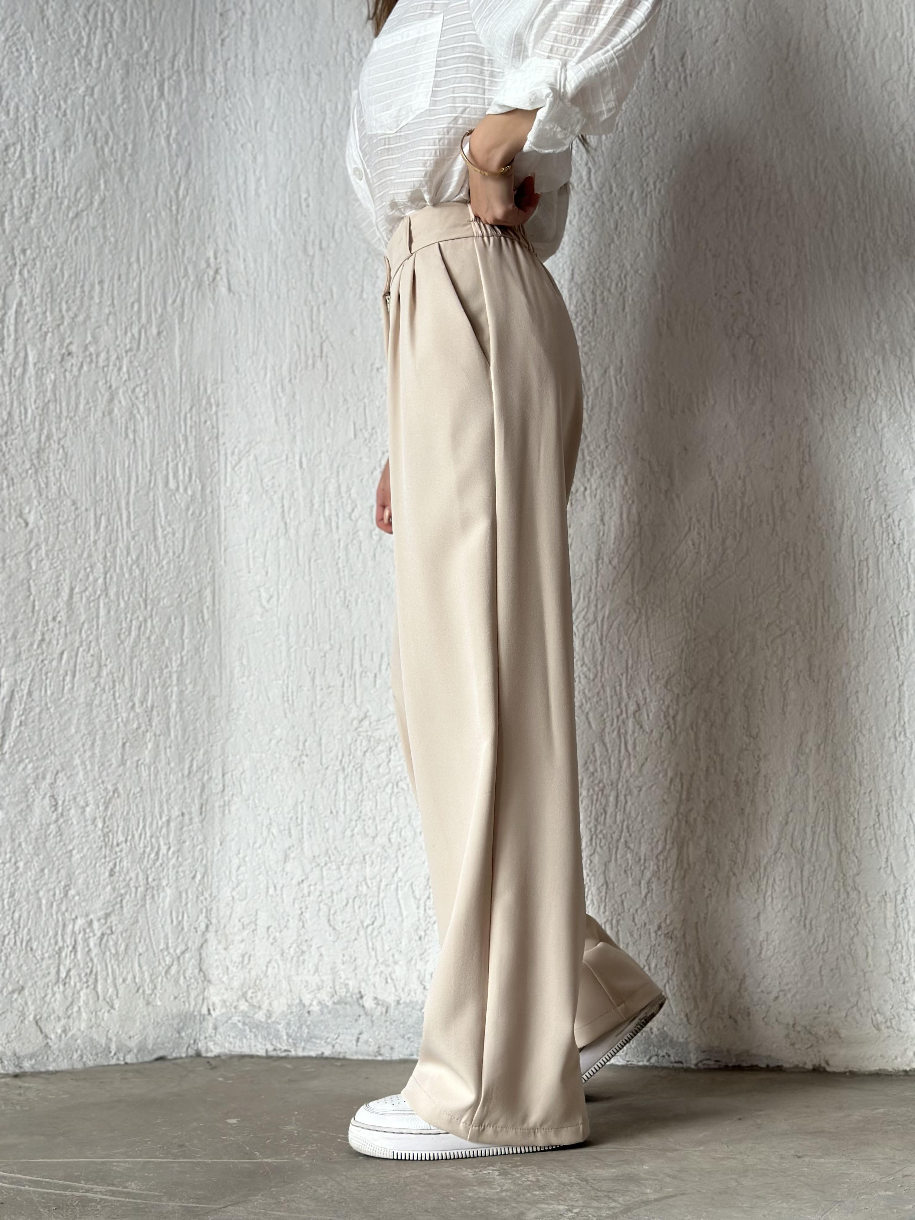 Premium Bel Lastikli Palazzo - Bej