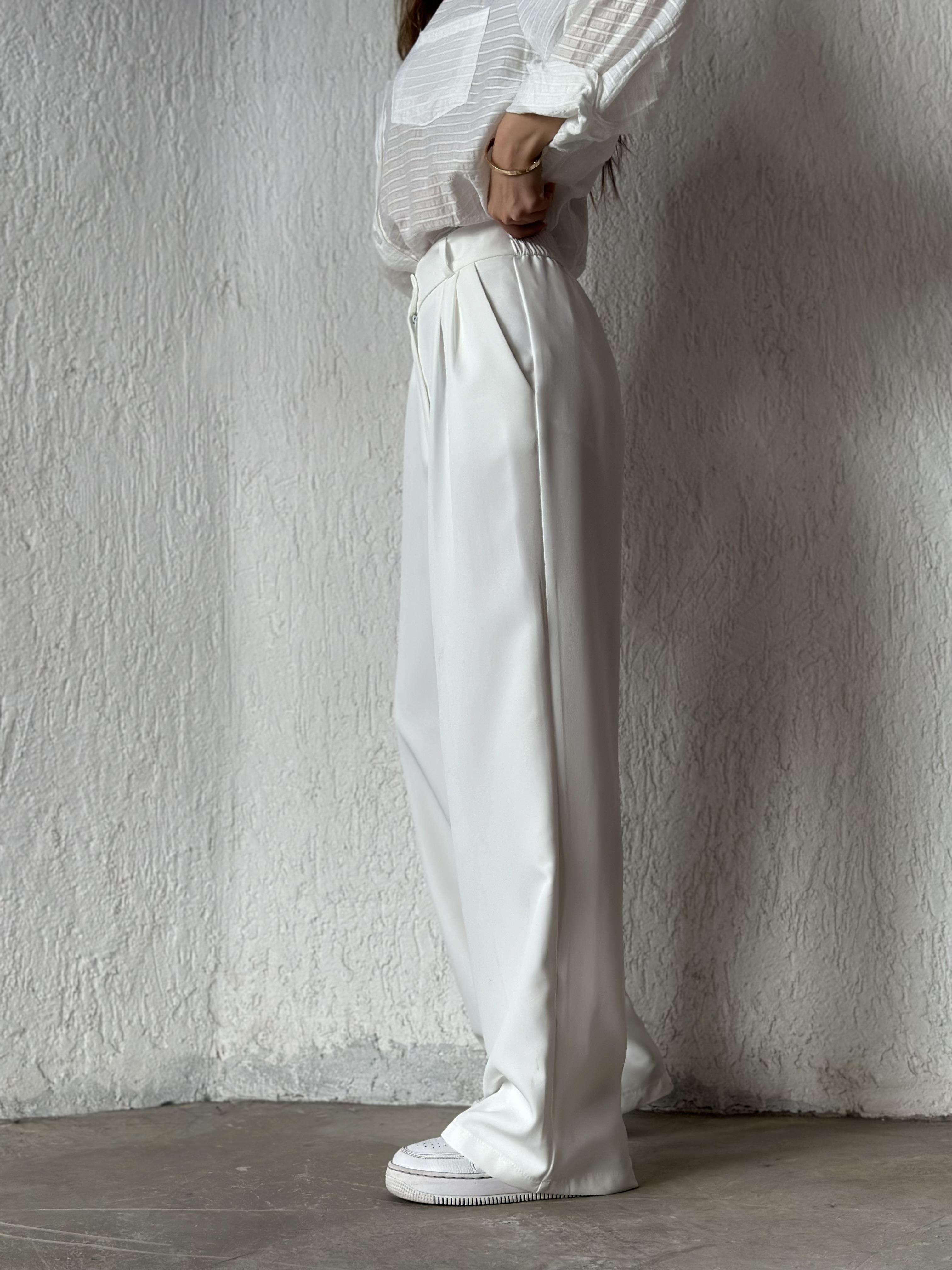 Premium Bel Lastikli Palazzo - Beyaz