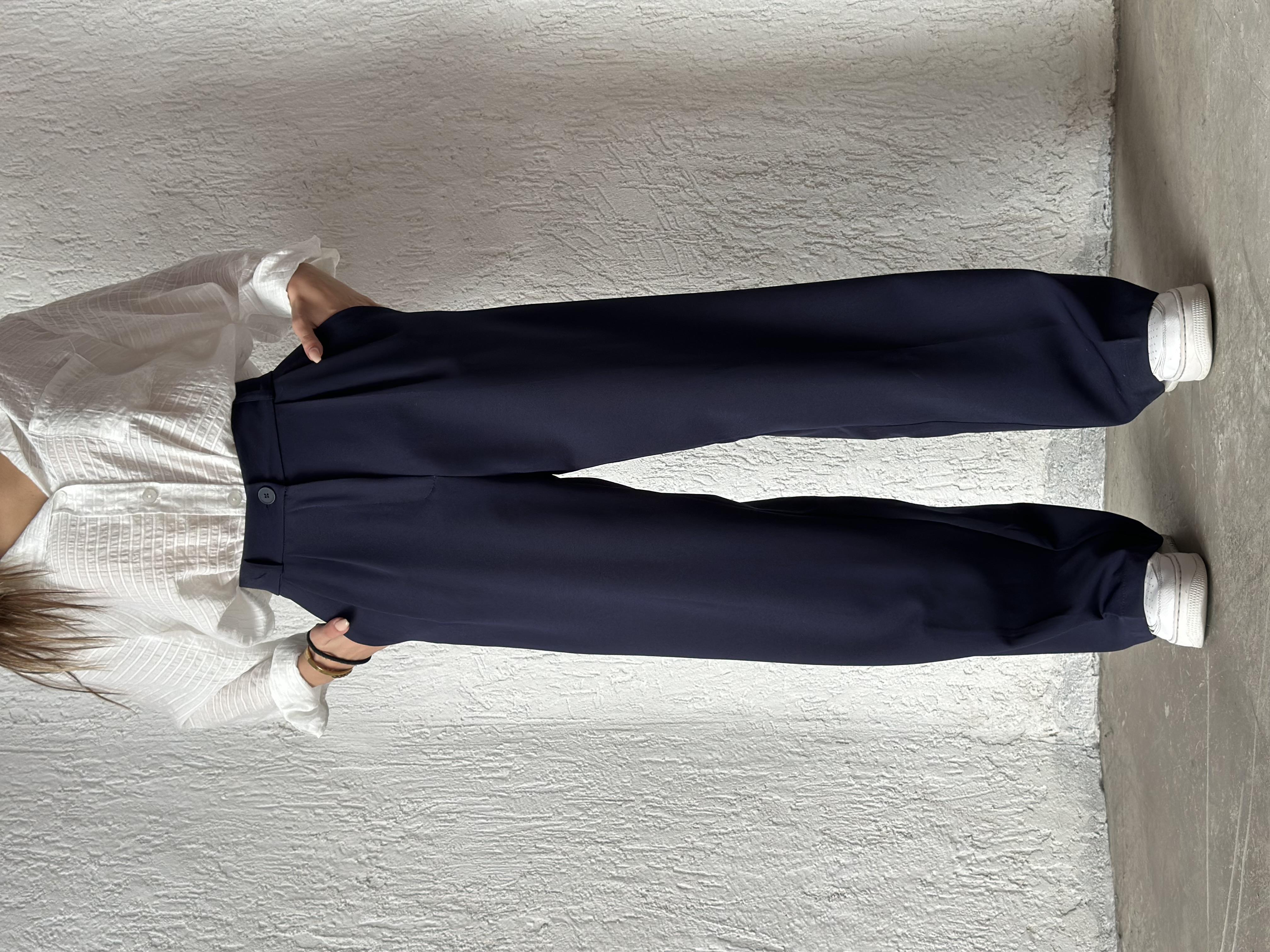 Premium Bel Lastikli Palazzo - Lacivert