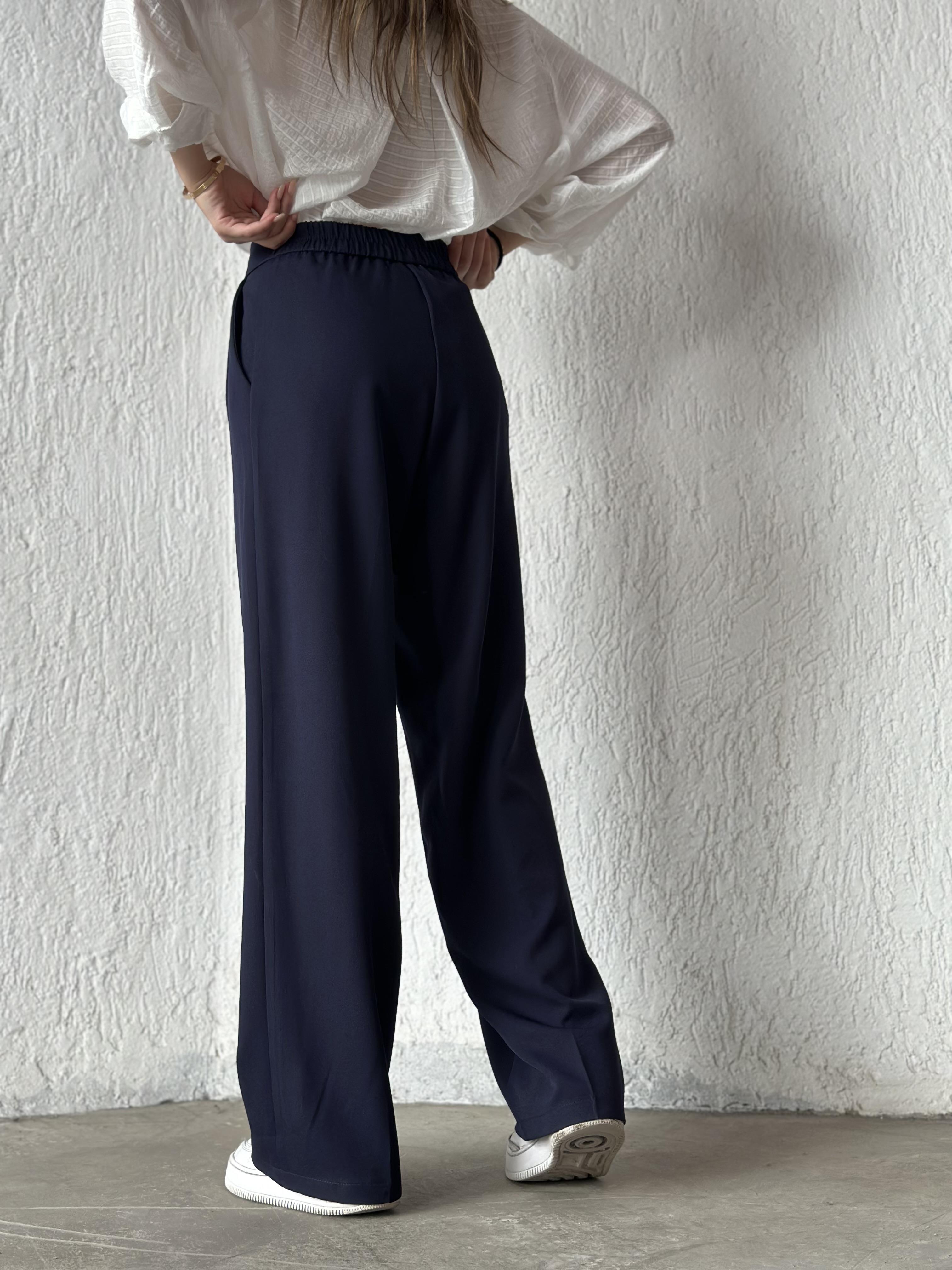 Premium Bel Lastikli Palazzo - Lacivert