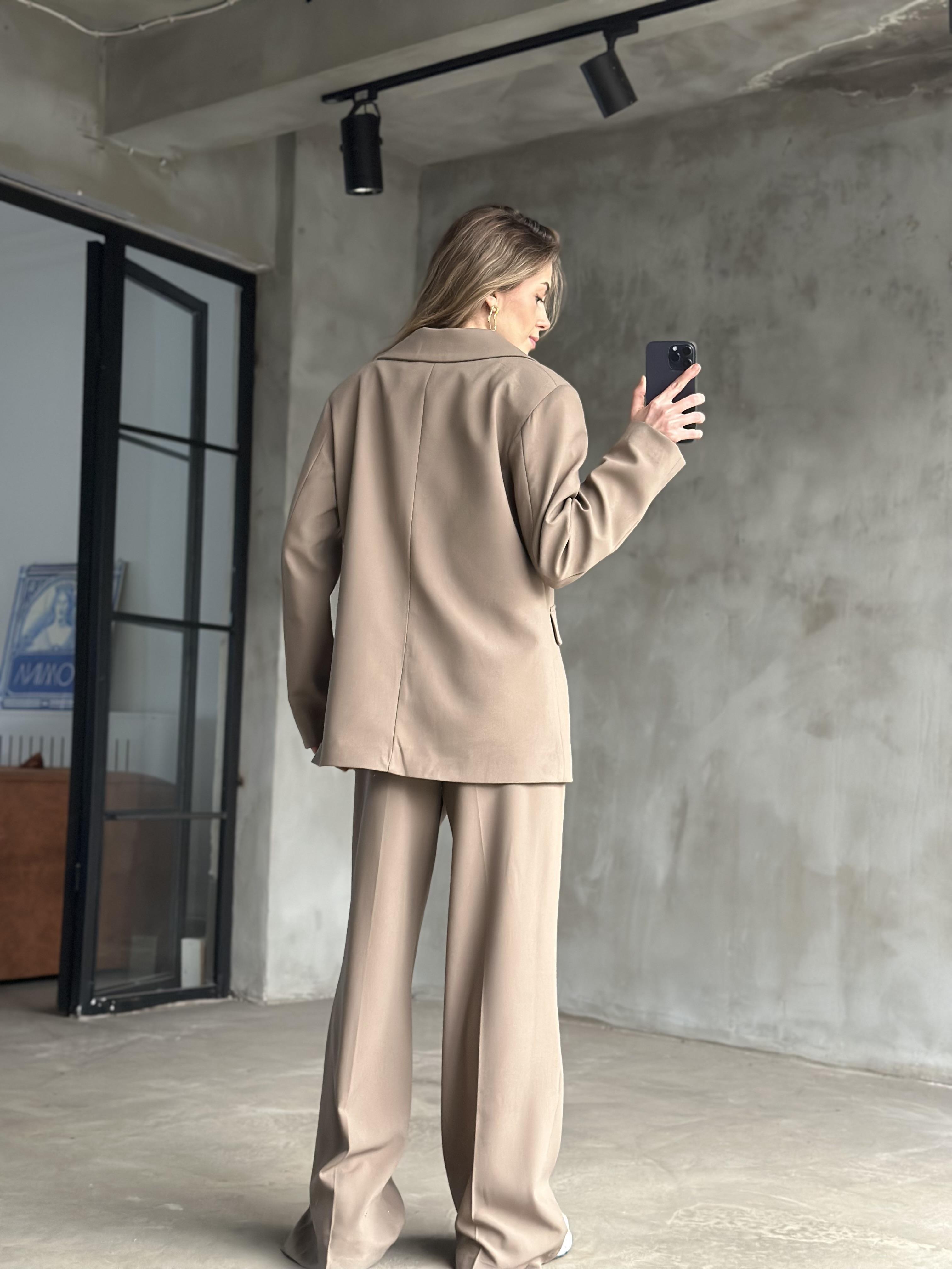 Premium Oversize Blazer Ceket Palazzo Pantolon Takım - Camel