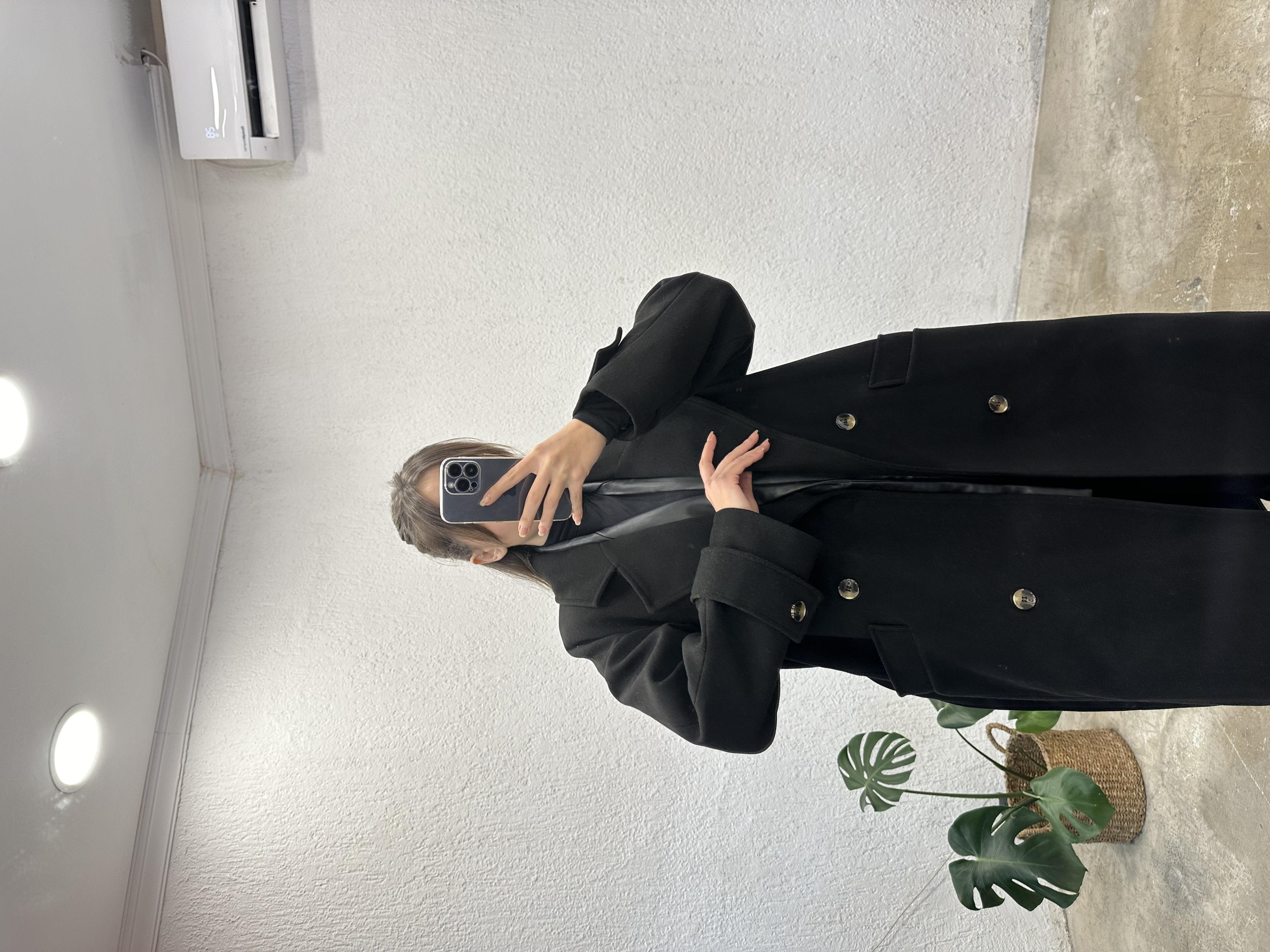 Premium Oversize Düğme ve Kuşaklı , Kaşe Kaban