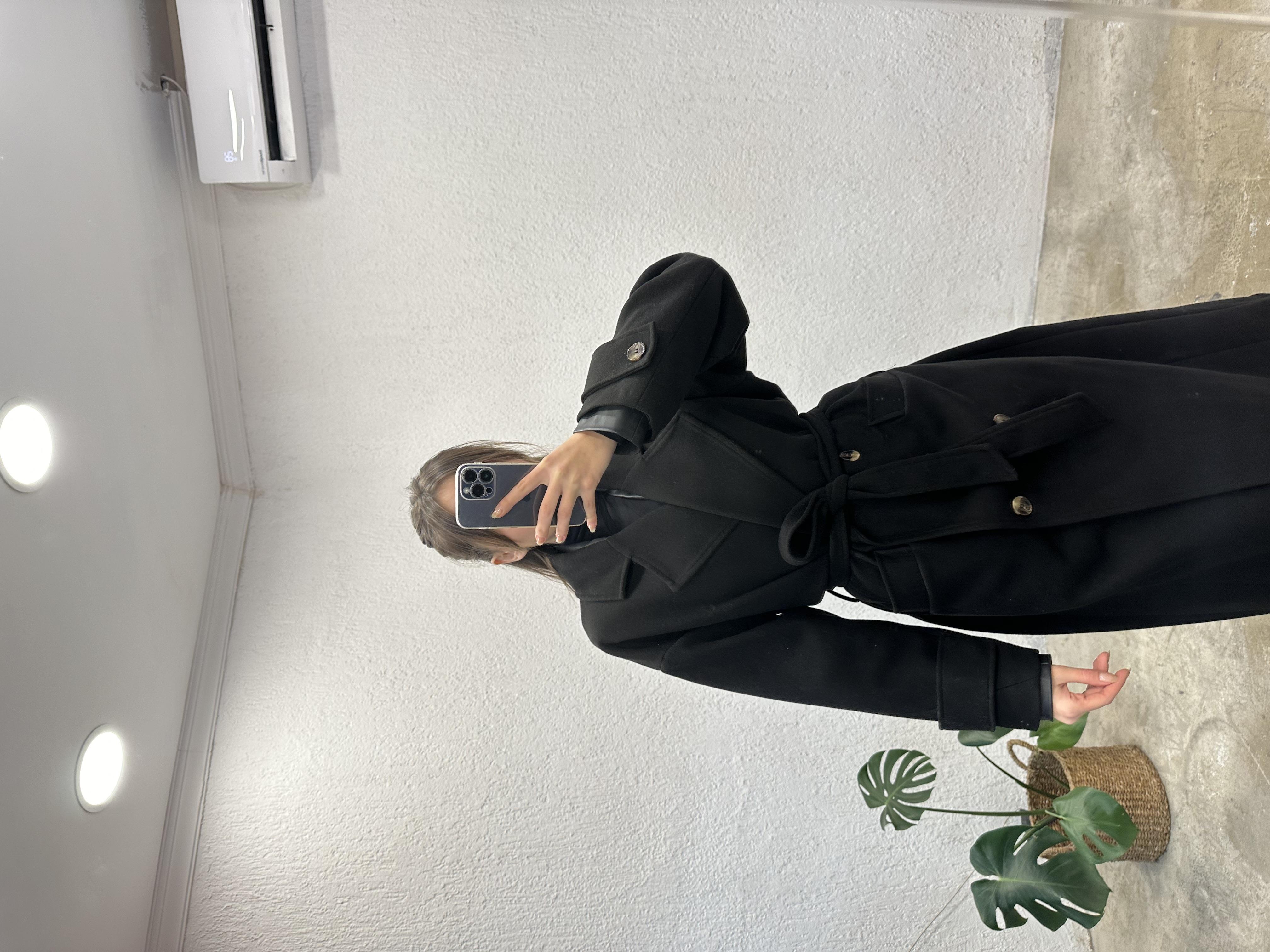Premium Oversize Düğme ve Kuşaklı , Kaşe Kaban