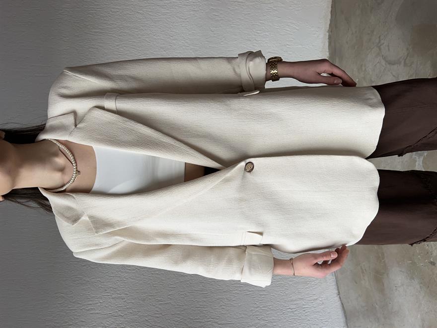 Premium Oversize Keten Ceket - Bej