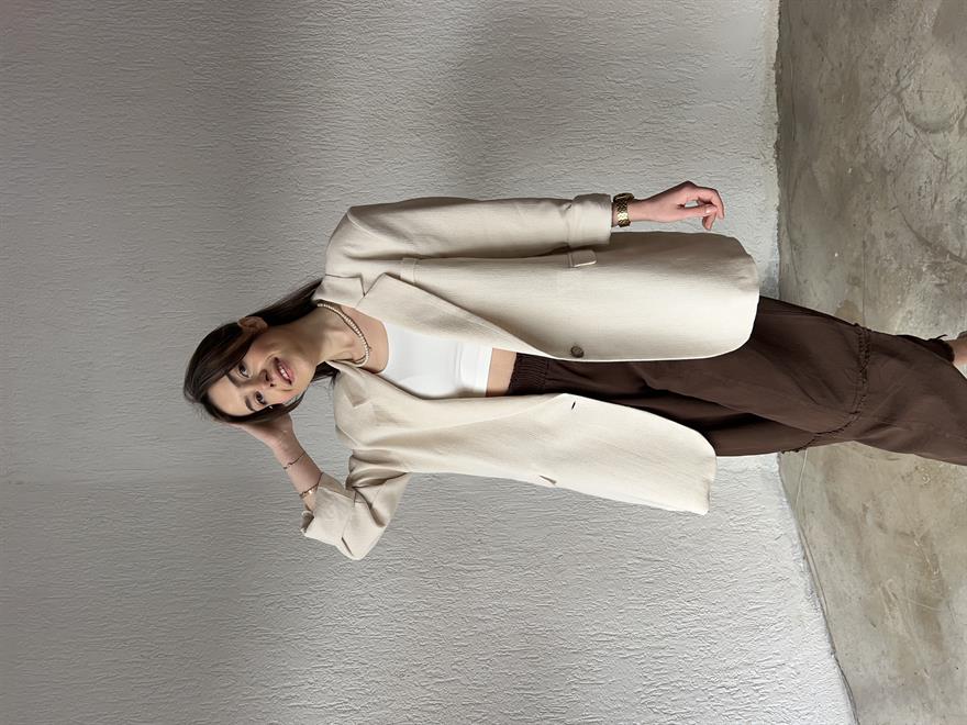 Premium Oversize Keten Ceket - Bej