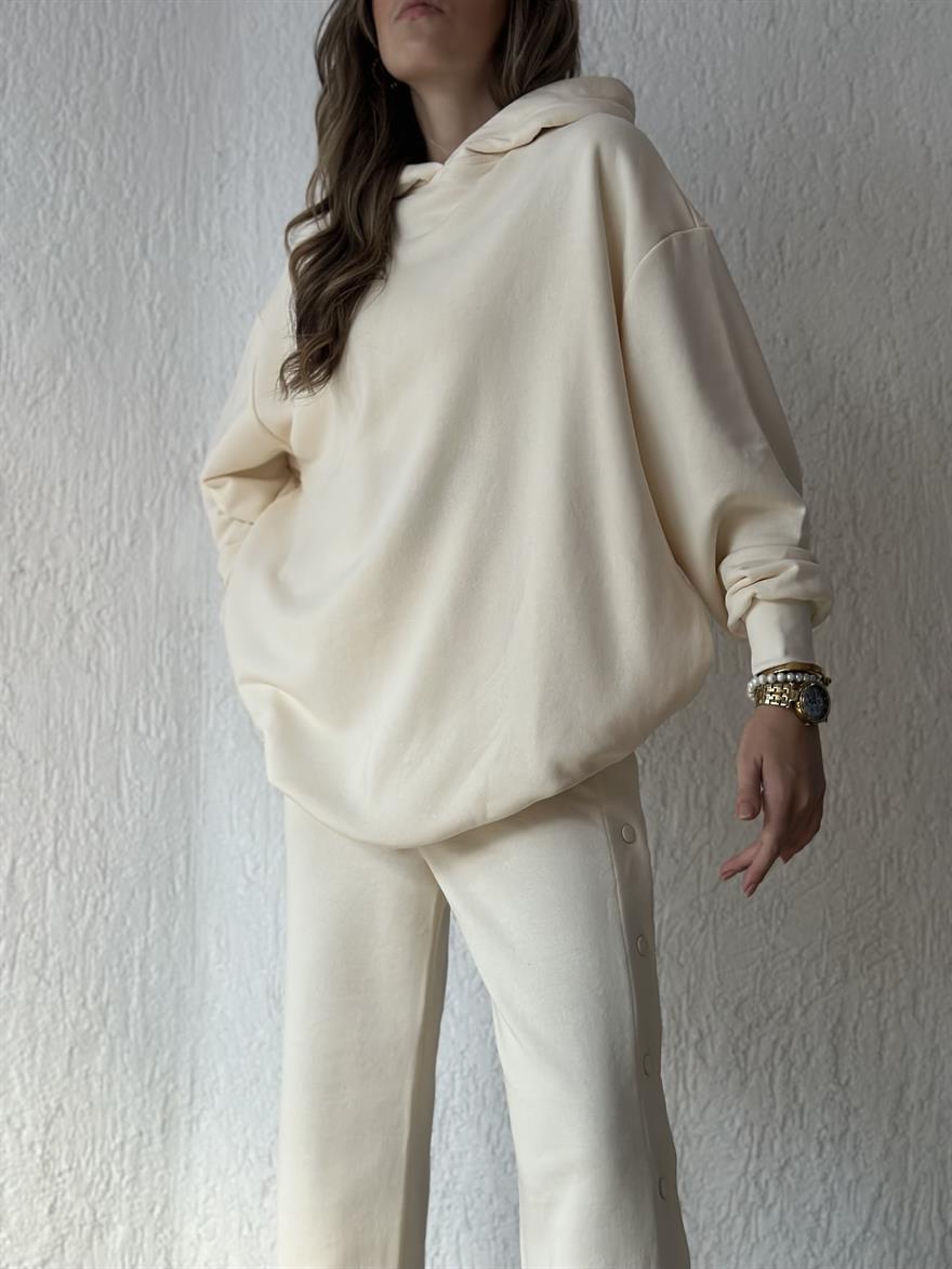 Premium Salaş Pantolon Çıtçıtloı Eşofman Takımı - Bej