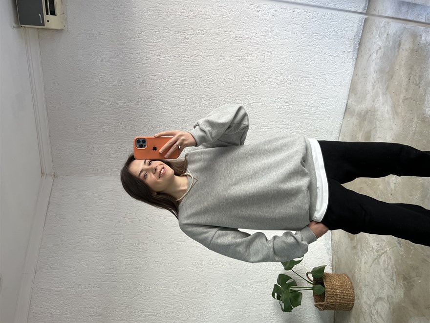 Premium Şardonlu Sweatshirt Gri