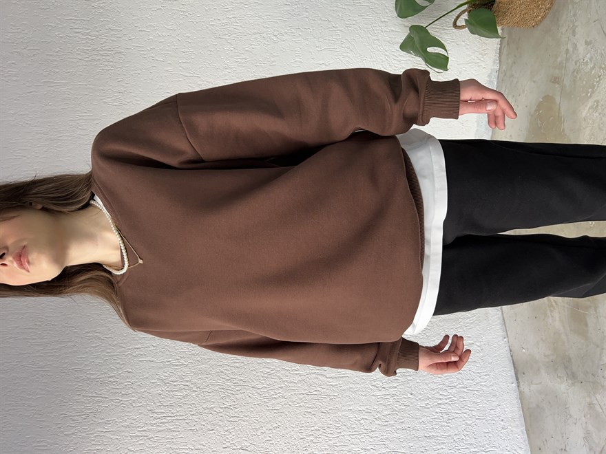 Premium Şardonlu Sweatshirt Kahverengi
