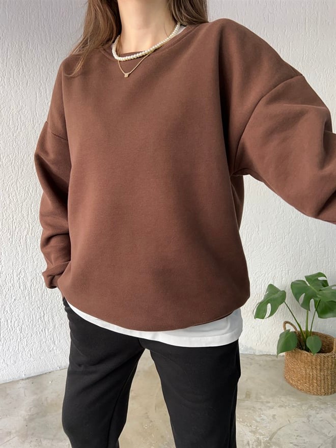 Premium Şardonlu Sweatshirt Kahverengi