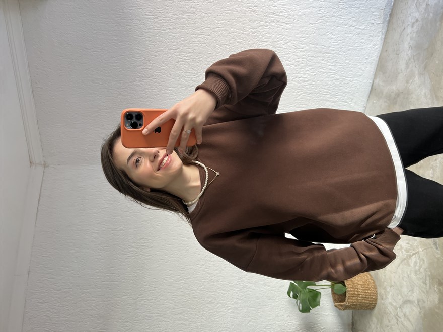Premium Şardonlu Sweatshirt Kahverengi