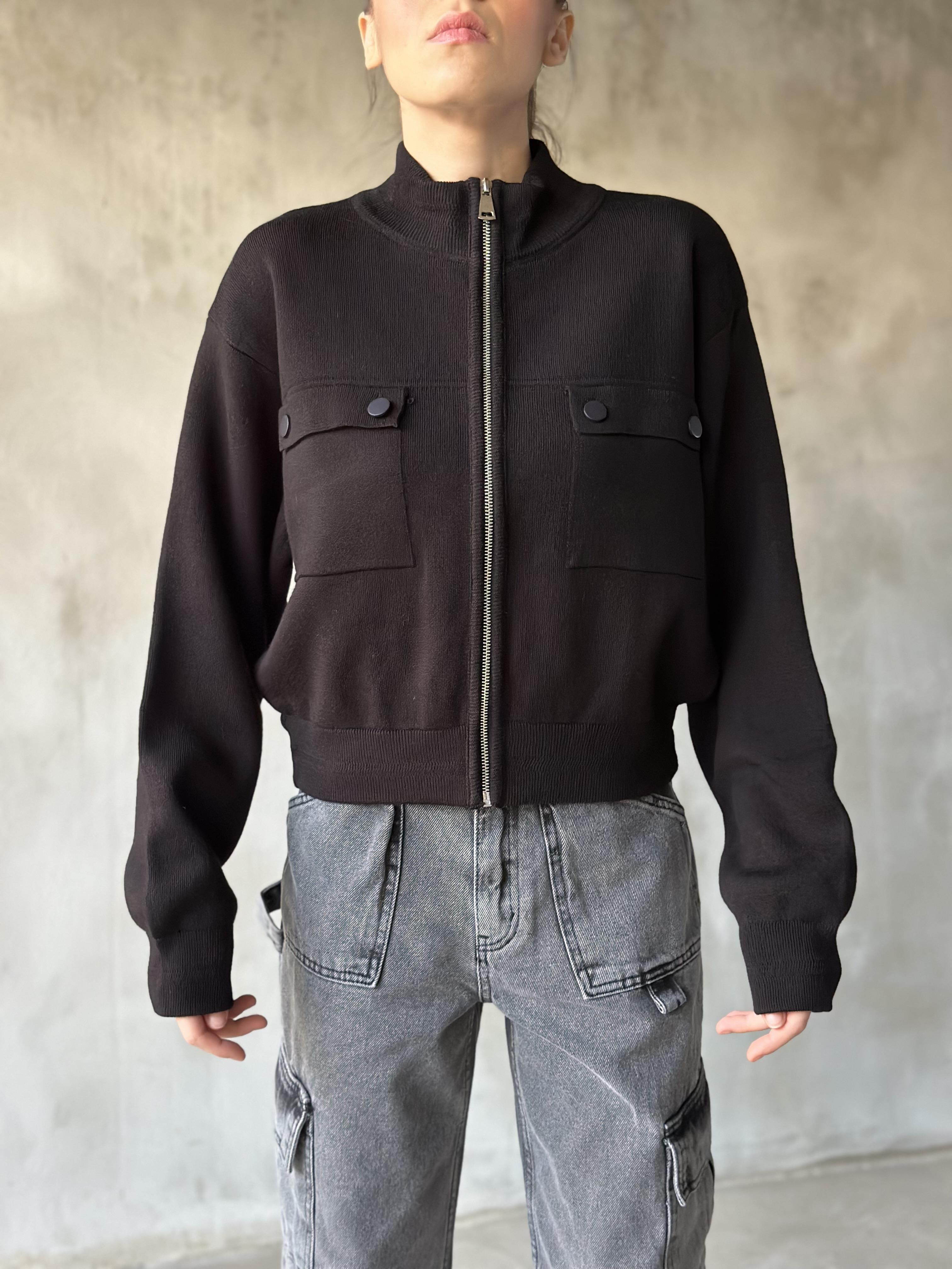 Premium Triko Bomber Ceket - Siyah