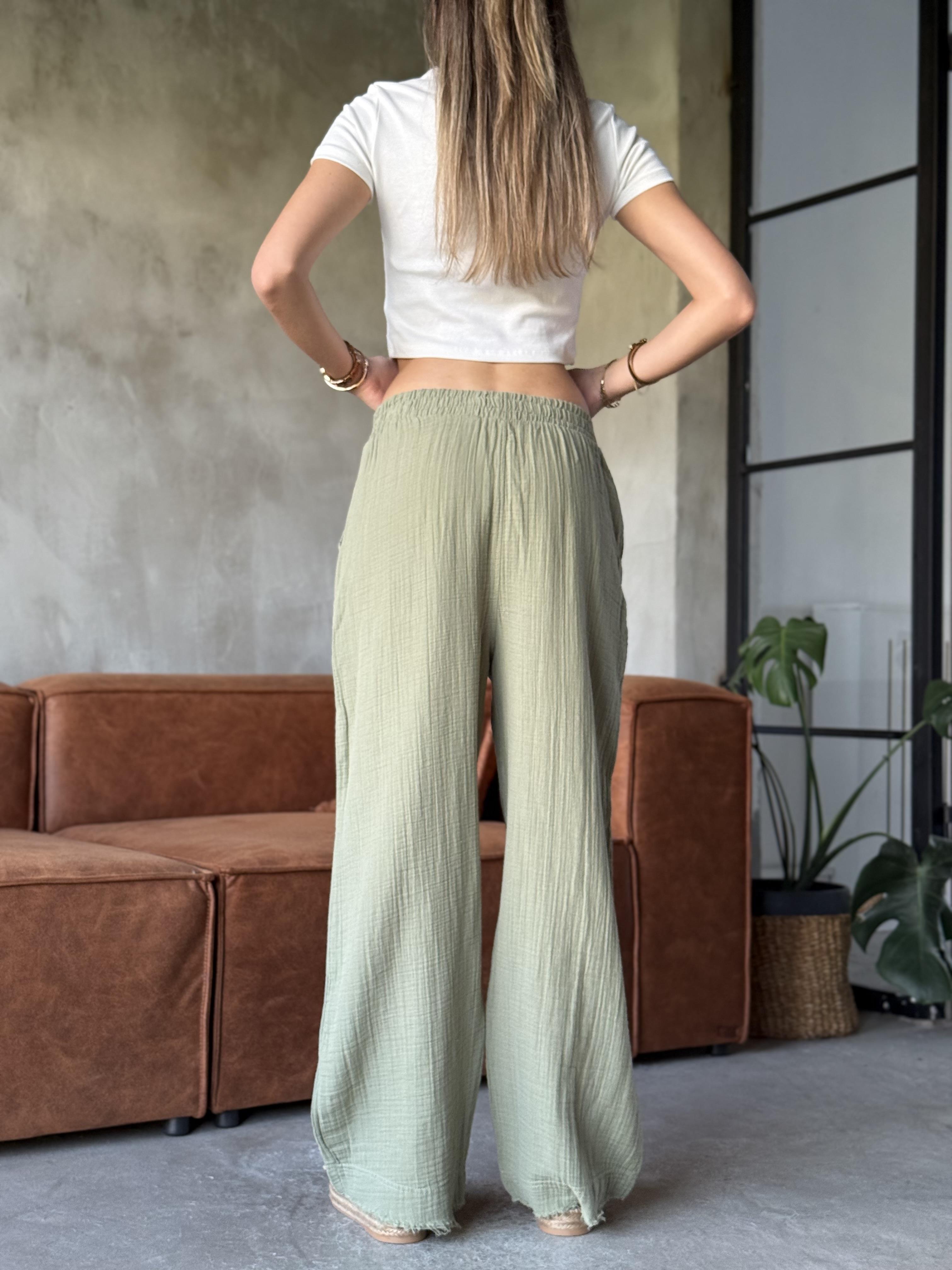 Püsküllü Müslin Pantolon - Haki