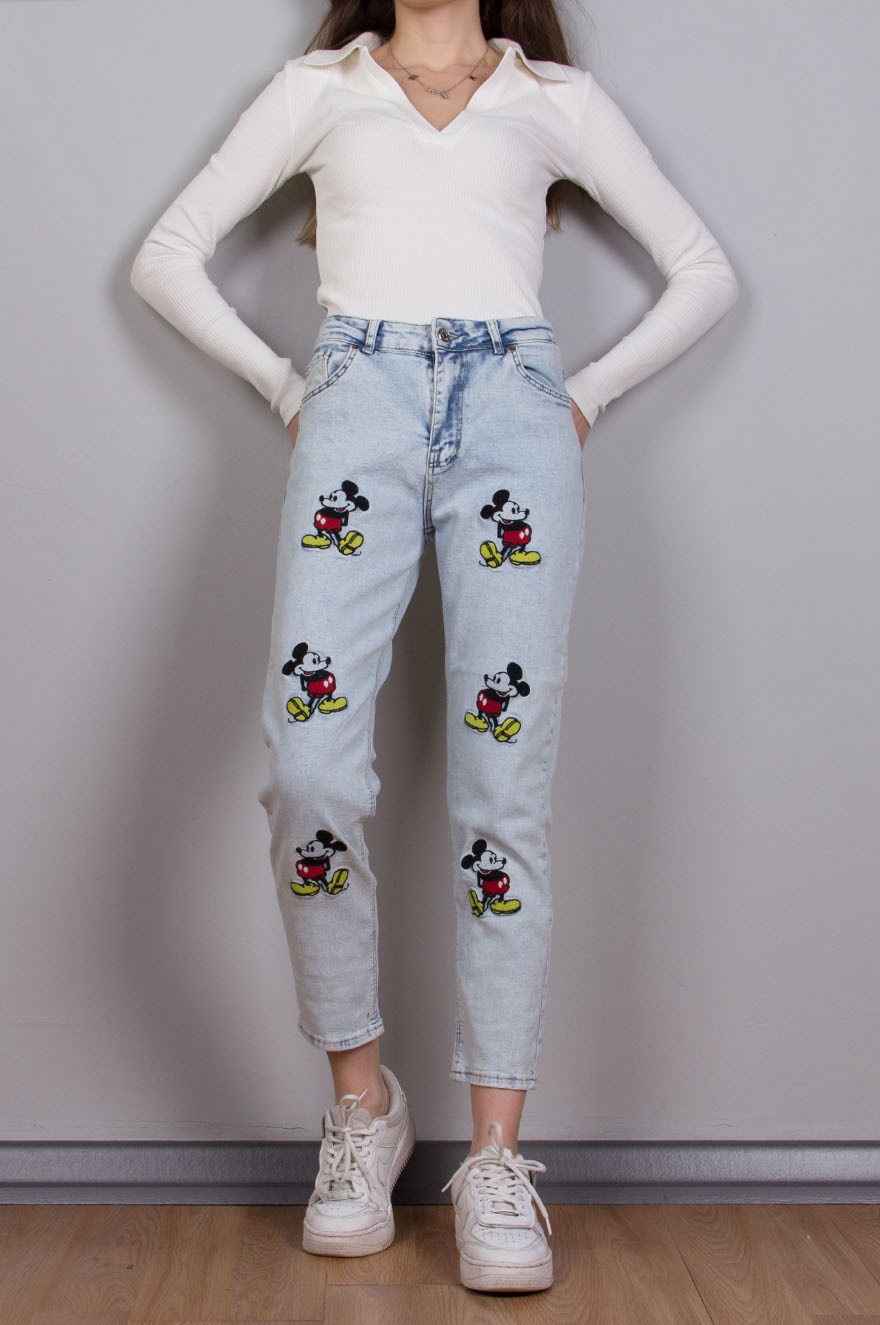 Renkli Mickey Mom Jean - Mavi
