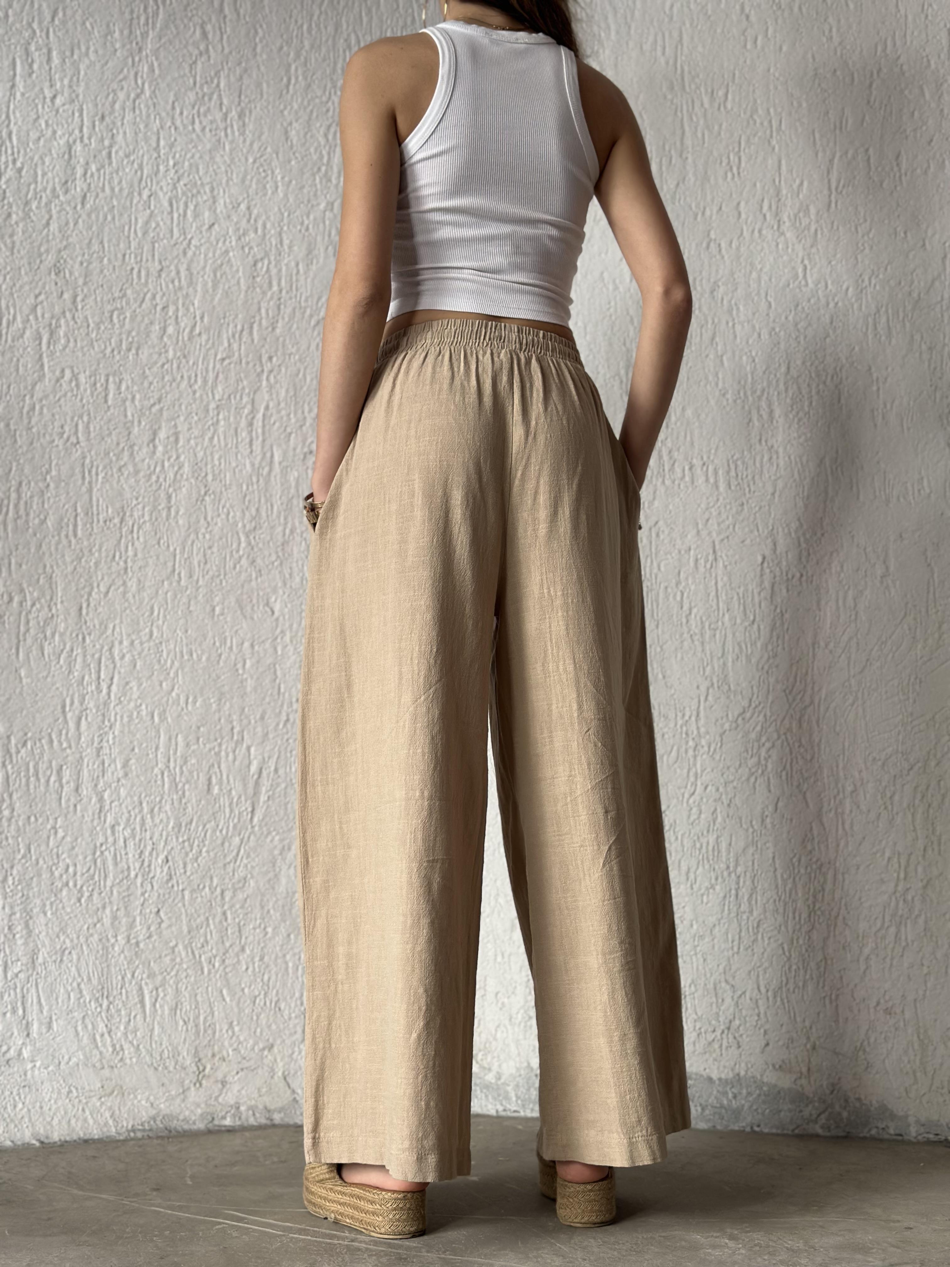 Ruby Keten Salaş Pantolon - Bej