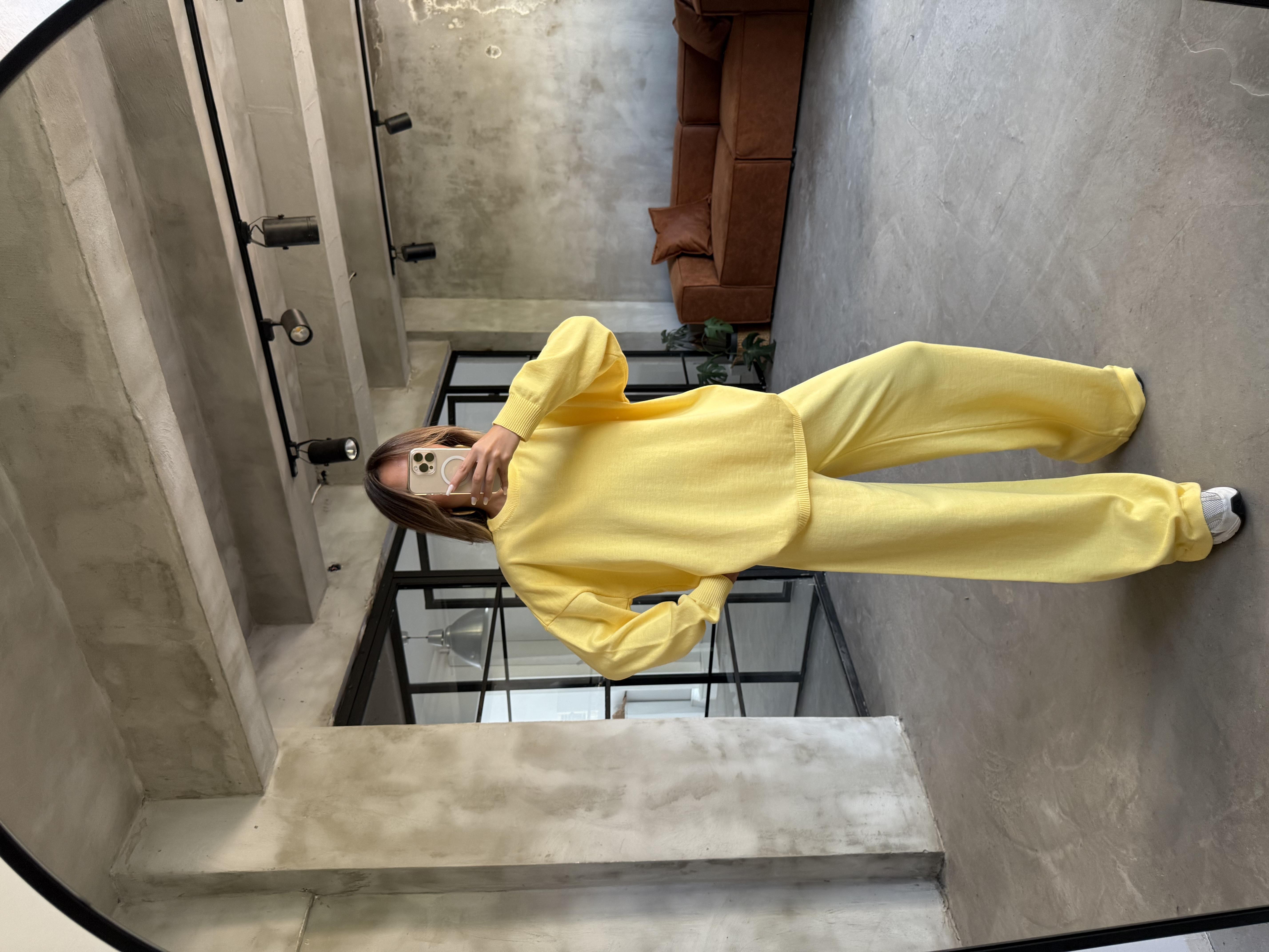 Sarı Basic Oversize Triko Takım