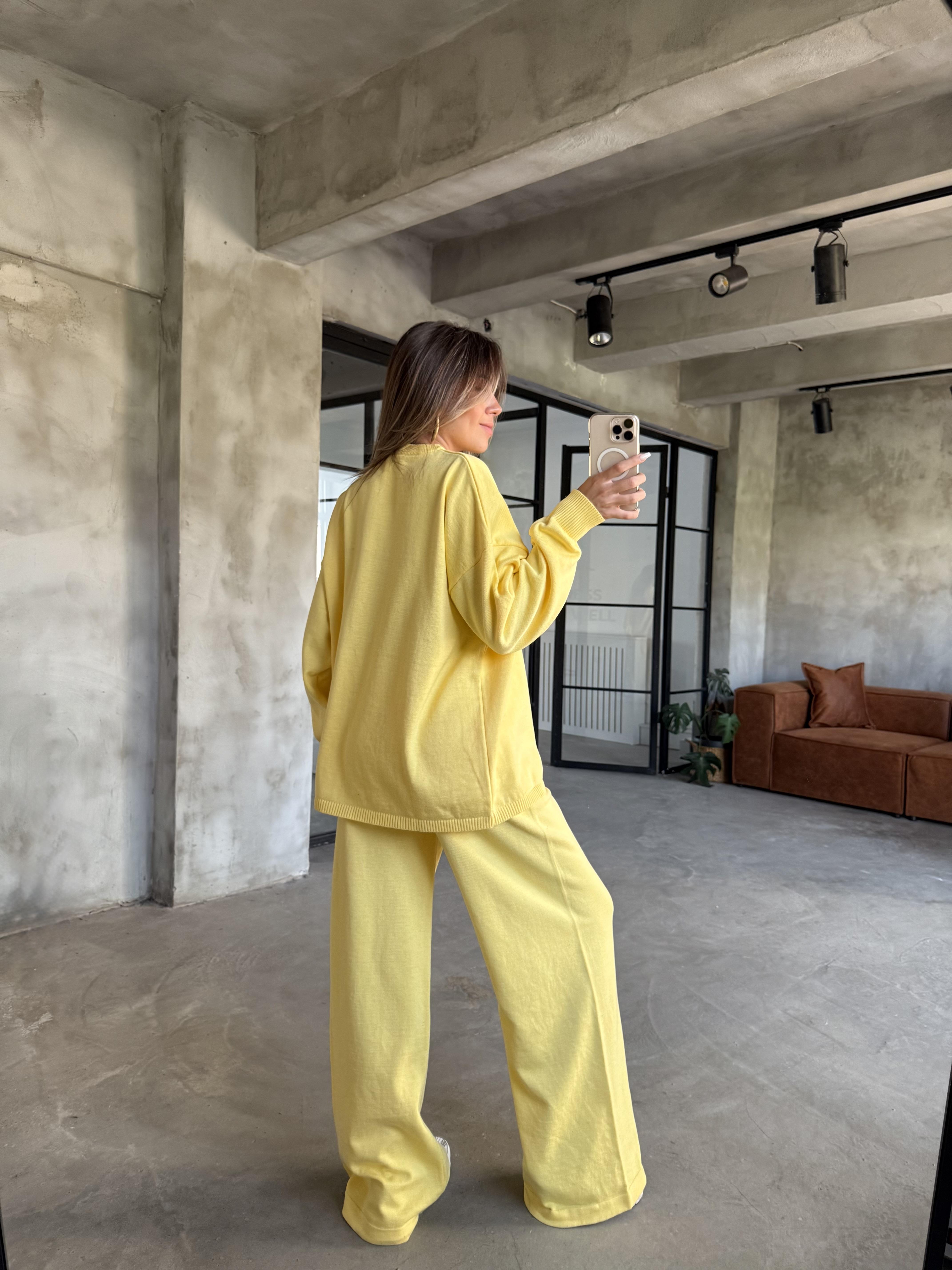 Sarı Basic Oversize Triko Takım